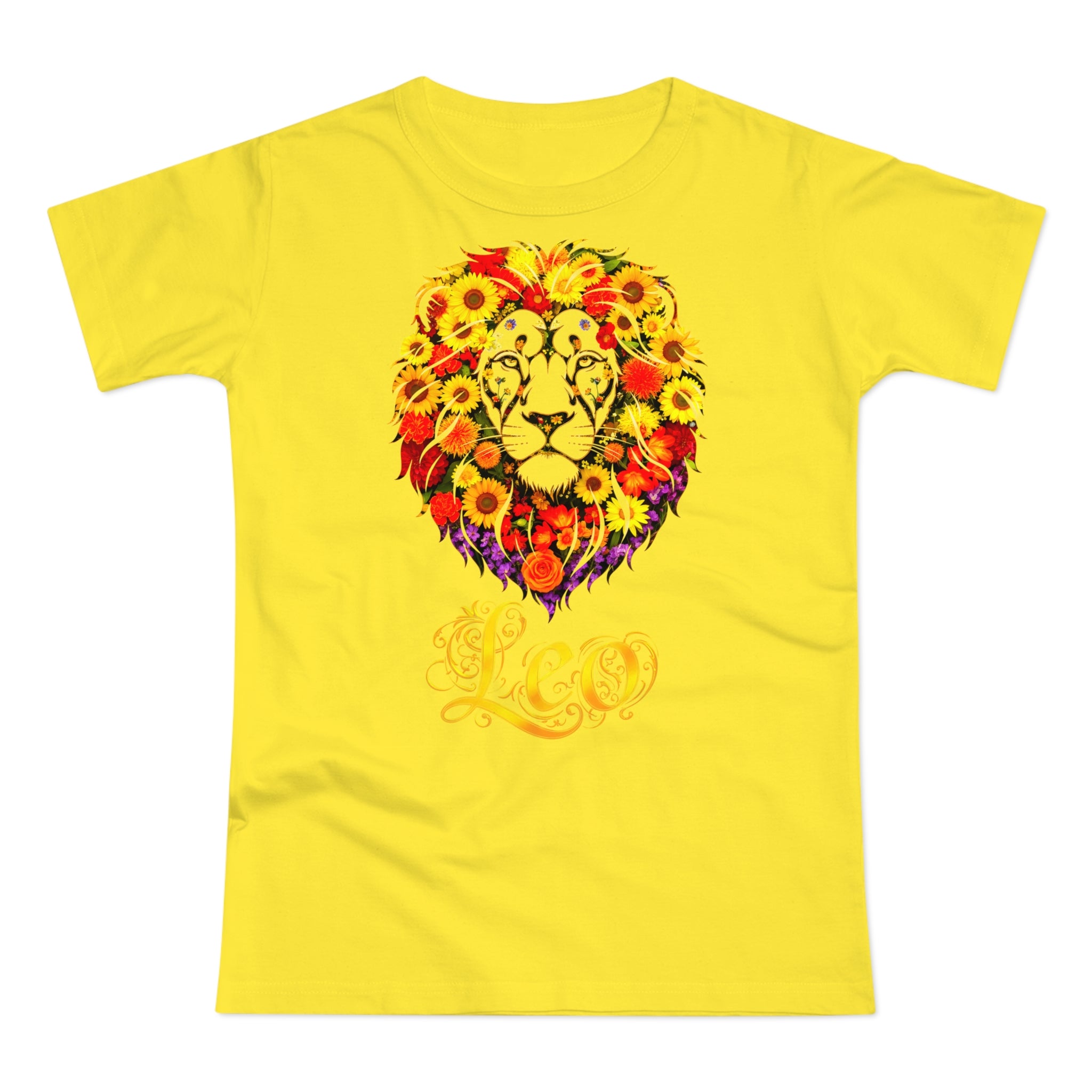 Löwe: Frontprint, Womens' T-Shirt, florales Sternzeichen, Zodiac Astrologie (Leo)