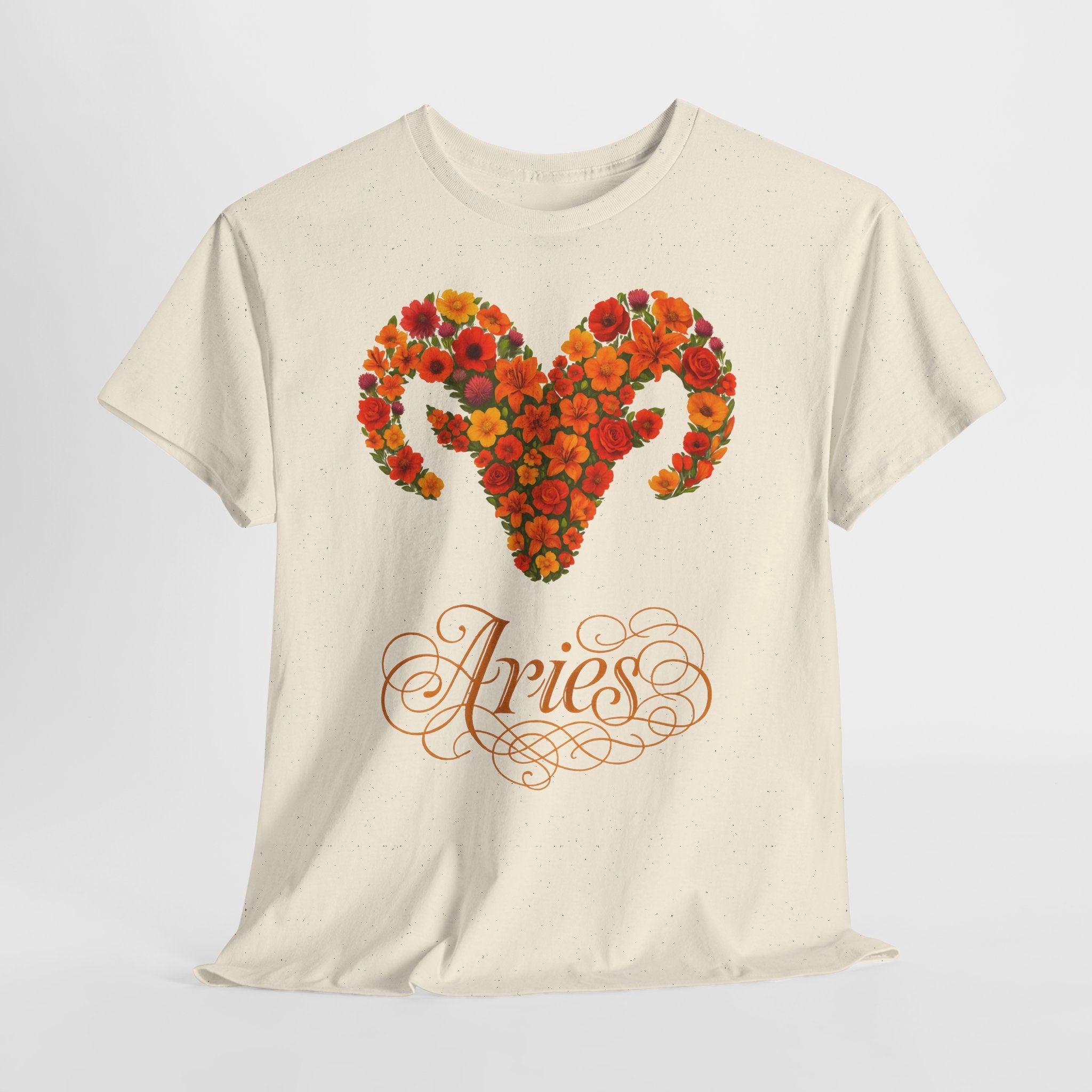 Widder: Frontprint, Unisex T-Shirt - Florales Sternzeichen Astrologie (Aries)