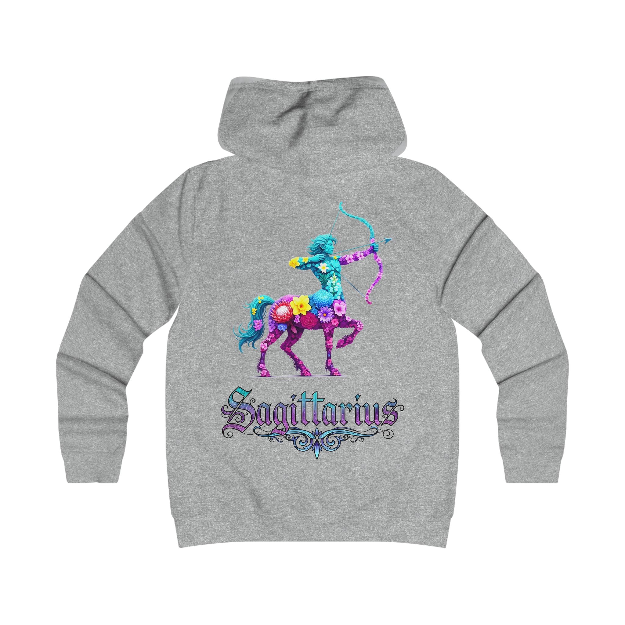 Schütze: Backprint, Womens' Hoodie - florales Sternzeichen, Zodiac (Sagittarius)