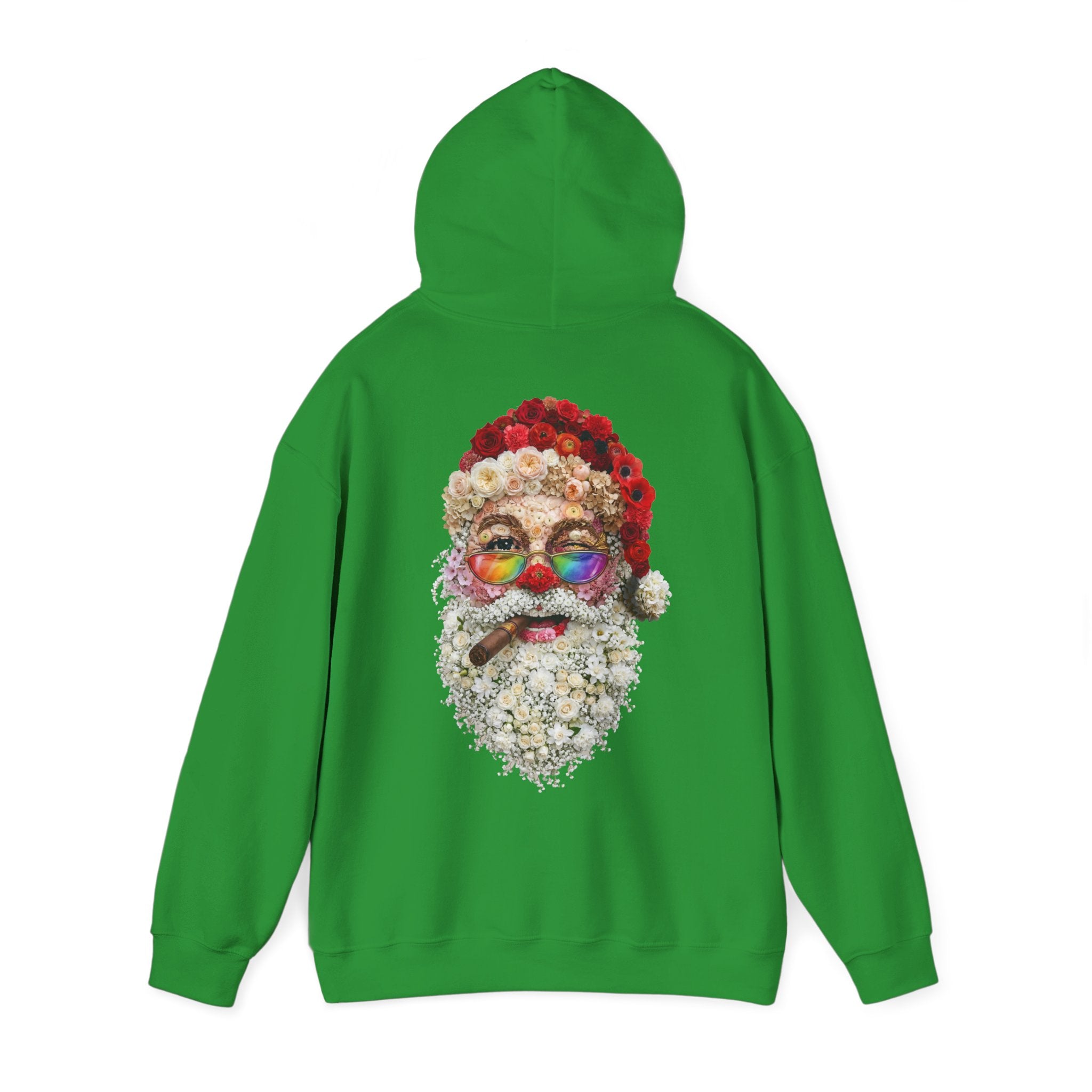 Blumen-Santa: Backprint, Unisex Hoodie, Rainbow Glasses Christmas X-Mas Floral