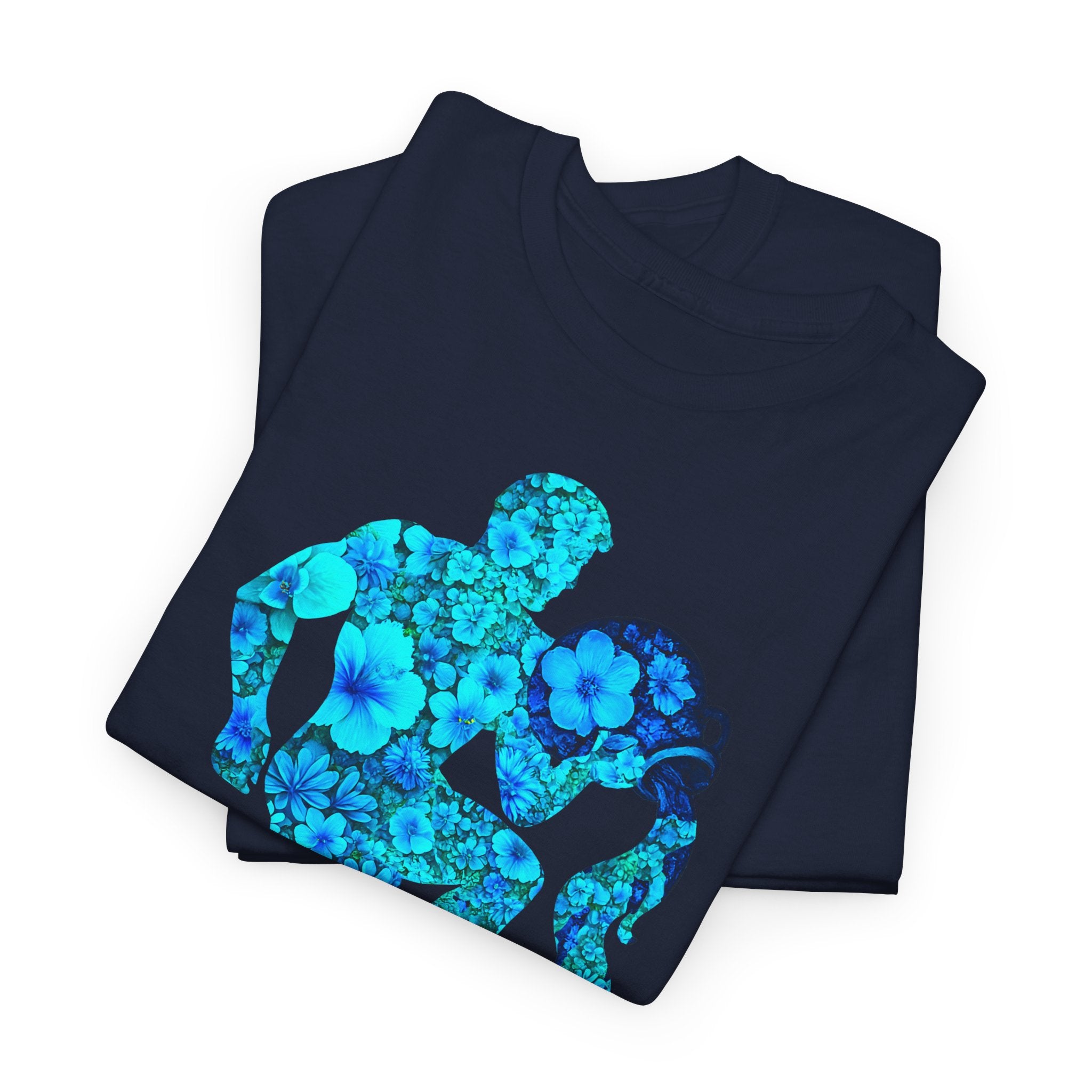 Wassermann: Frontprint, Unisex T-Shirt - Florales Sternzeichen Astrologie (Aquarius)