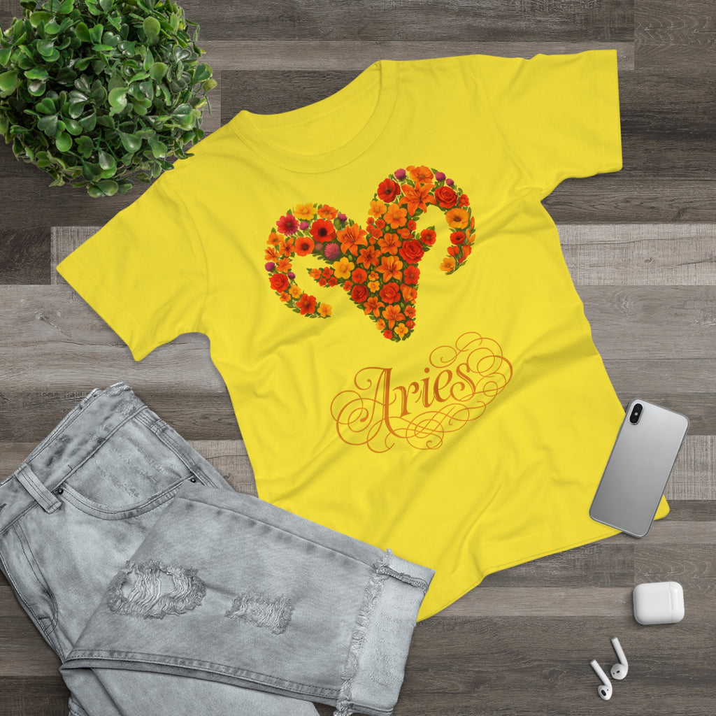 Widder: Frontprint, Womens' T-Shirt, florales Sternzeichen, Zodiac Astrologie (Aries)