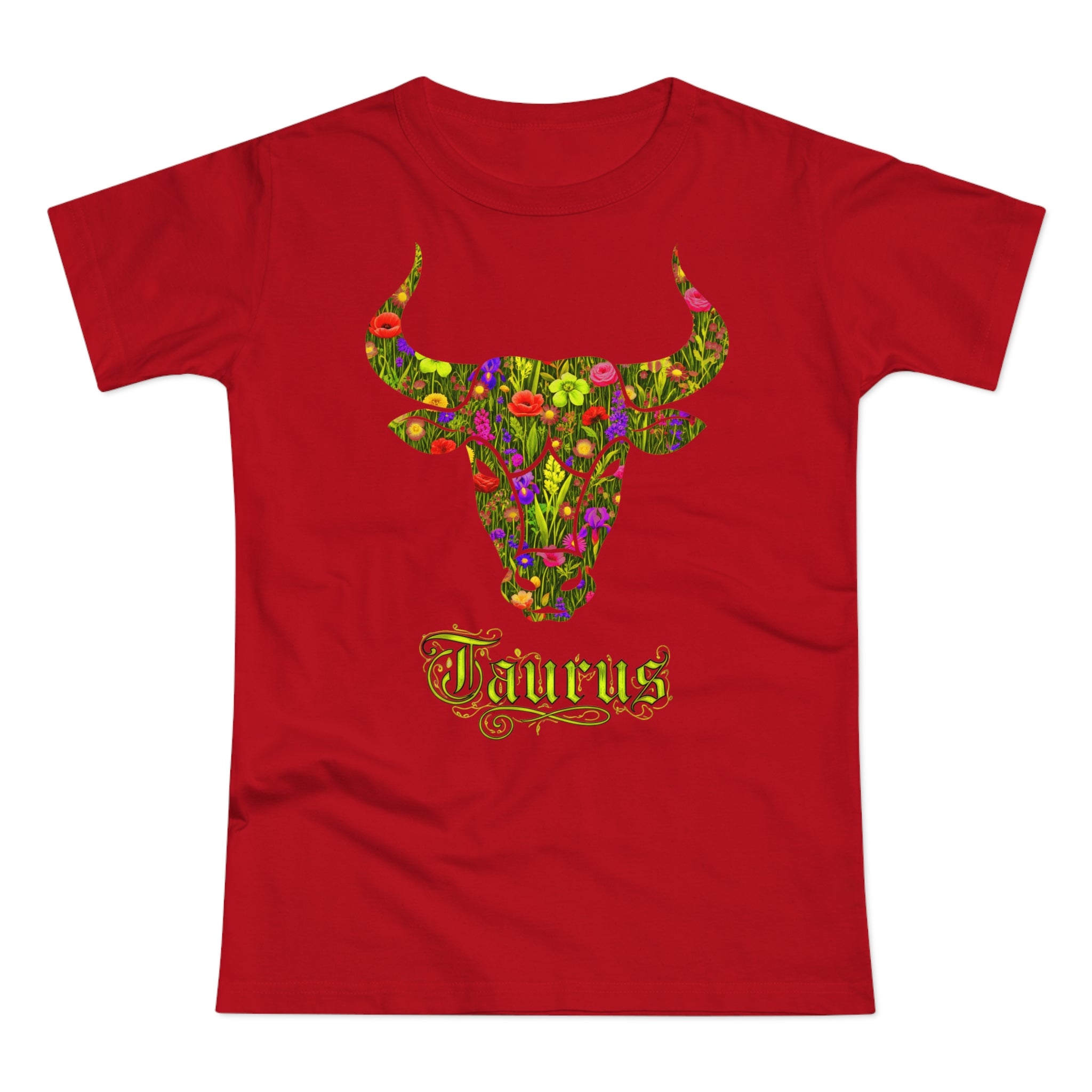 Stier: Frontprint, Womens' T-Shirt, florales Sternzeichen, Zodiac Astrologie (Taurus)