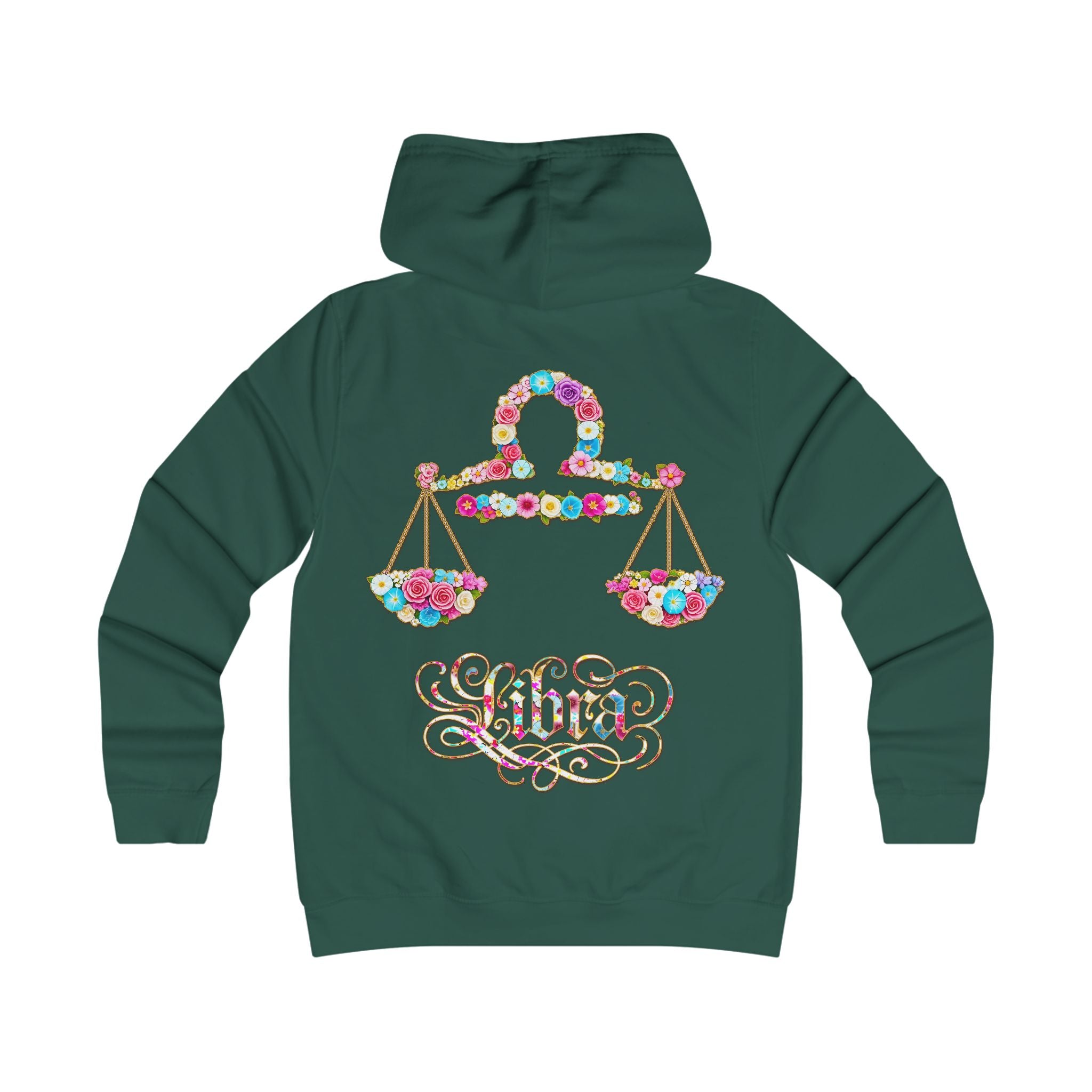 Waage: Backprint, Womens' Hoodie - florales Sternzeichen, Zodiac (Libra)