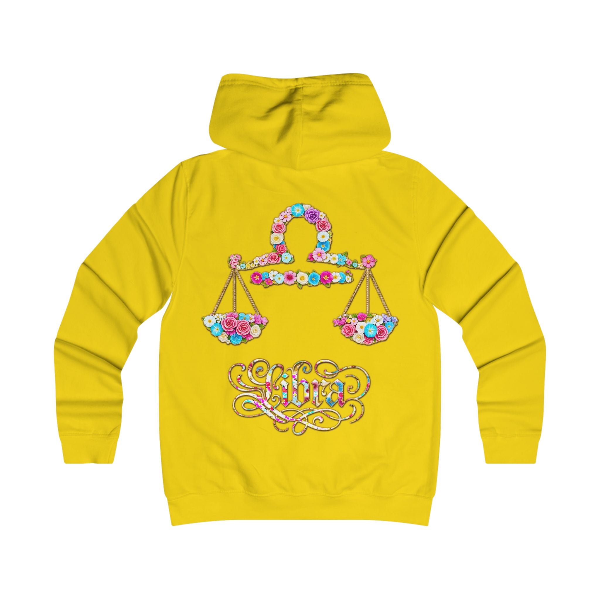 Waage: Backprint, Womens' Hoodie - florales Sternzeichen, Zodiac (Libra)