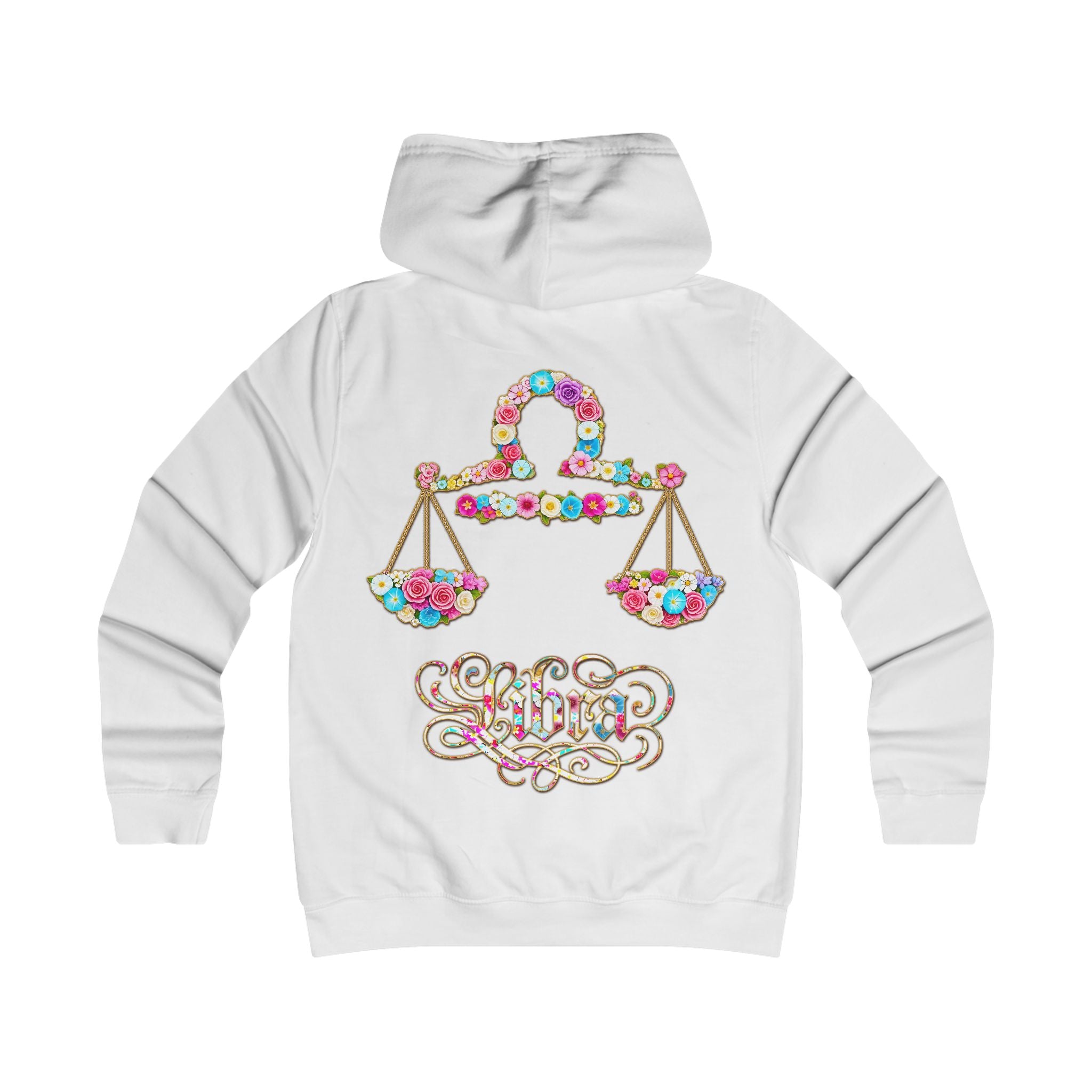 Waage: Backprint, Womens' Hoodie - florales Sternzeichen, Zodiac (Libra)