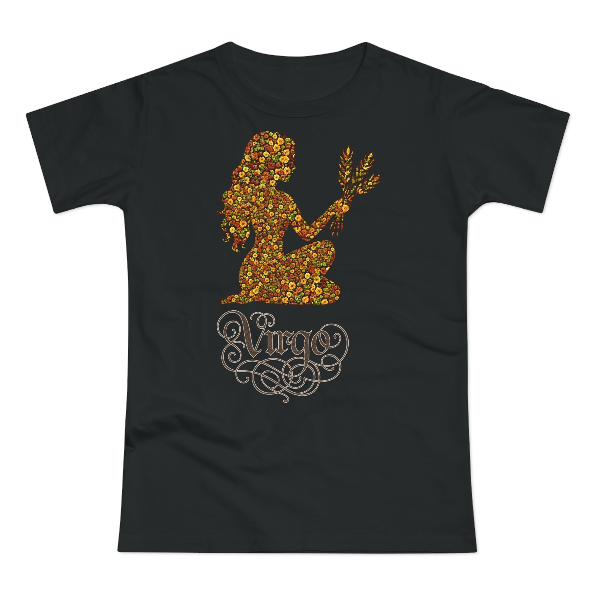Jungfrau: Frontprint, Womens' T-Shirt, florales Sternzeichen, Zodiac Astrologie (Virgo)
