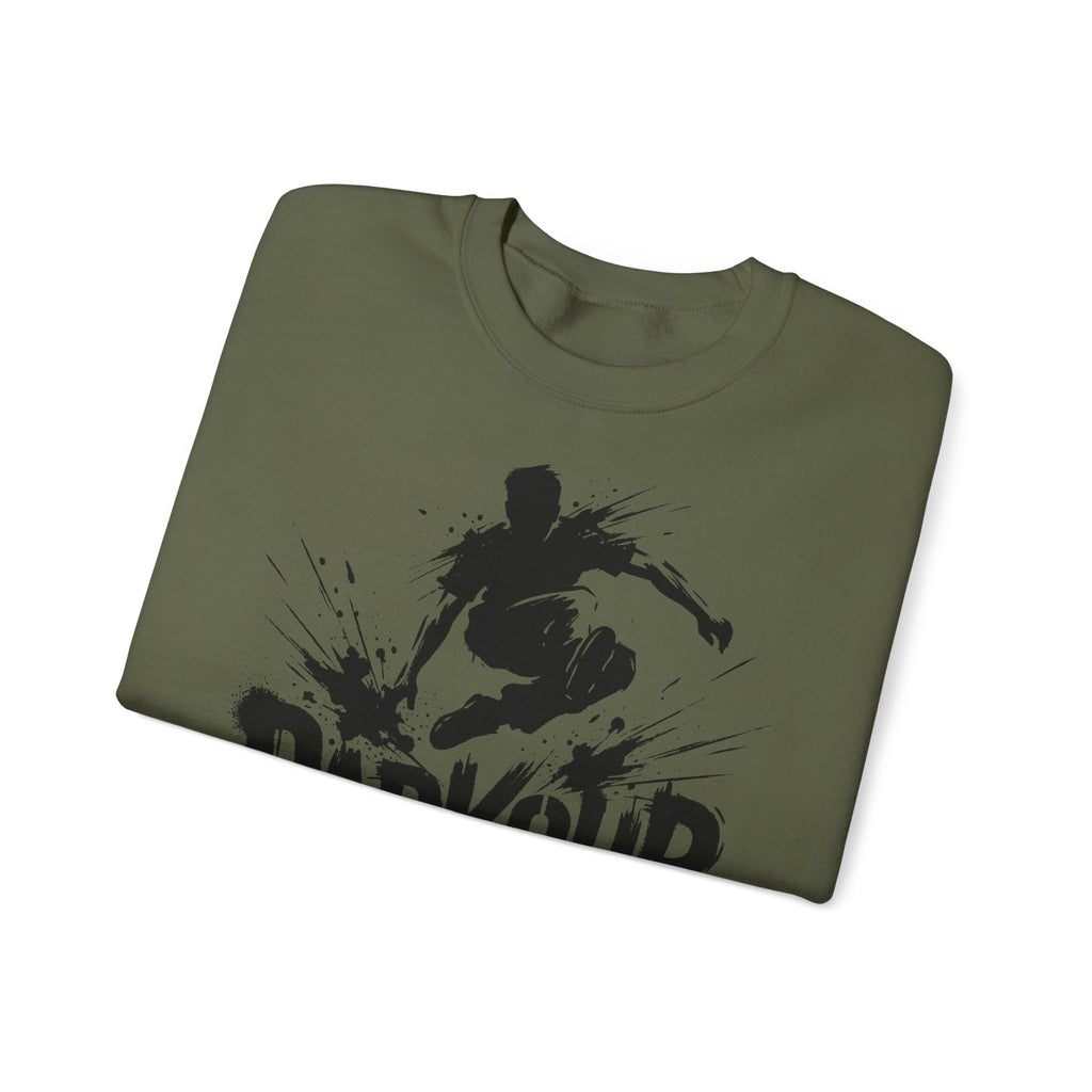 Parkour 01: Frontprint, Unisex Sweatshirt - Urban Stunt Silhouette Crewneck