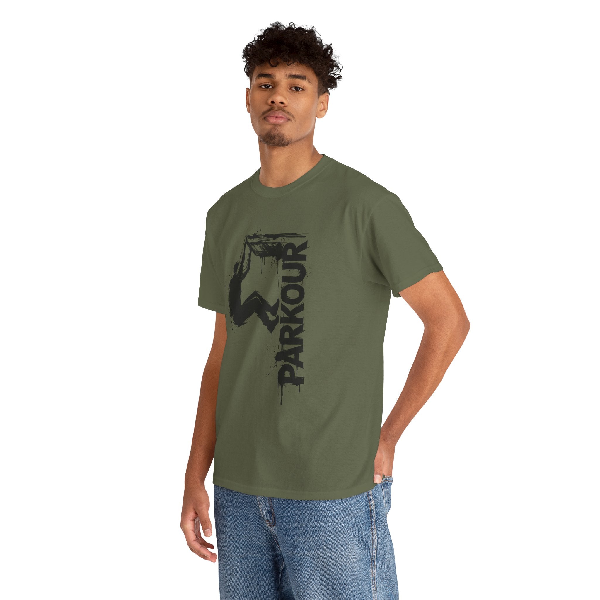 Parkour 09: Frontprint, Unisex T-Shirt - Urban Stunt Silhouette Crewneck