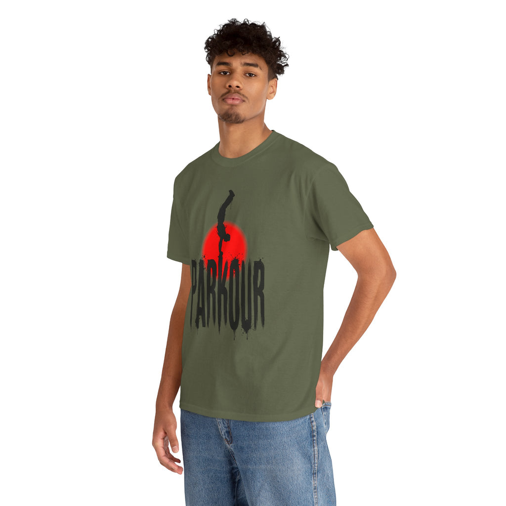 Parkour B: Frontprint, Unisex T-Shirt - Urban Stunt Silhouette Crewneck