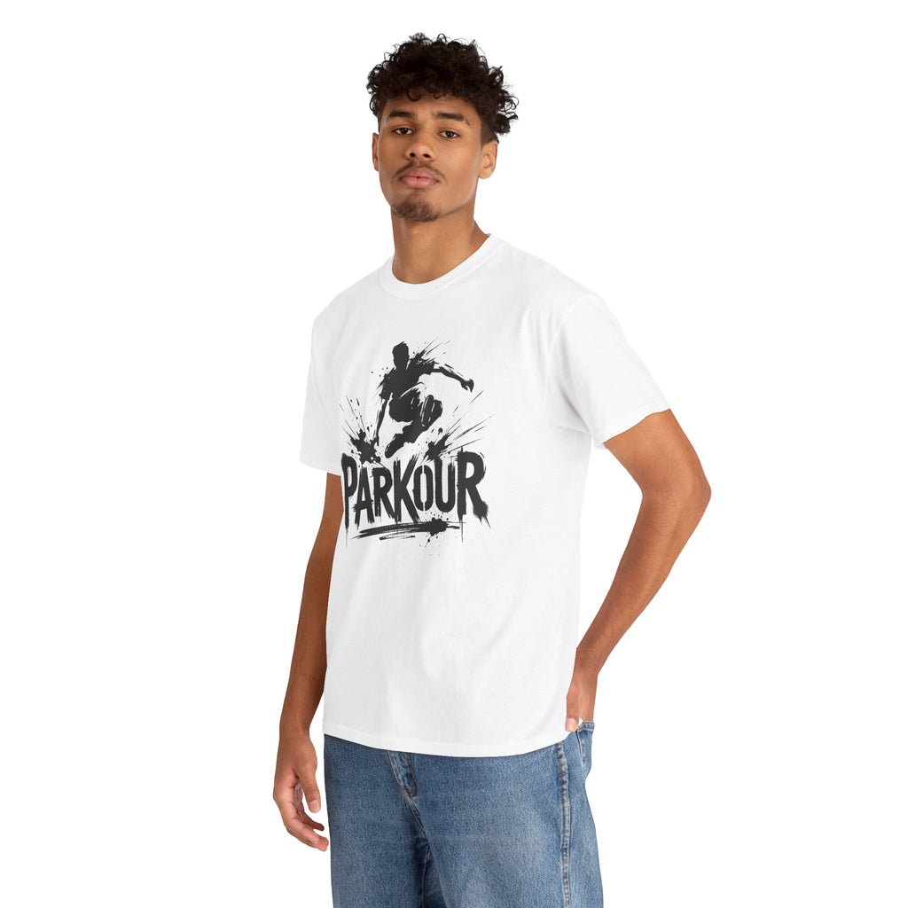 Parkour 01: Frontprint, Unisex T-Shirt - - Urban Stunt Silhouette Crewneck