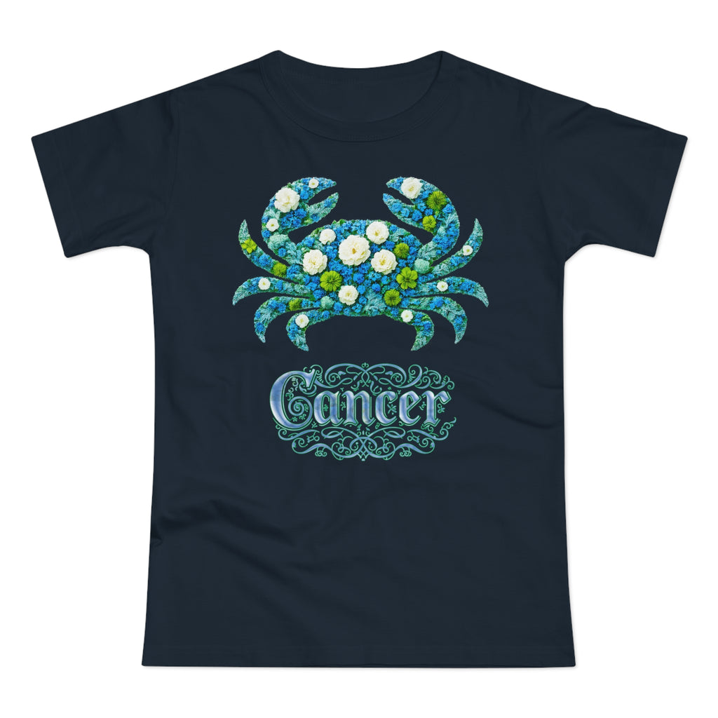 Krebs: Frontprint, Womens' T-Shirt, florales Sternzeichen, Zodiac Astrologie (Cancer)