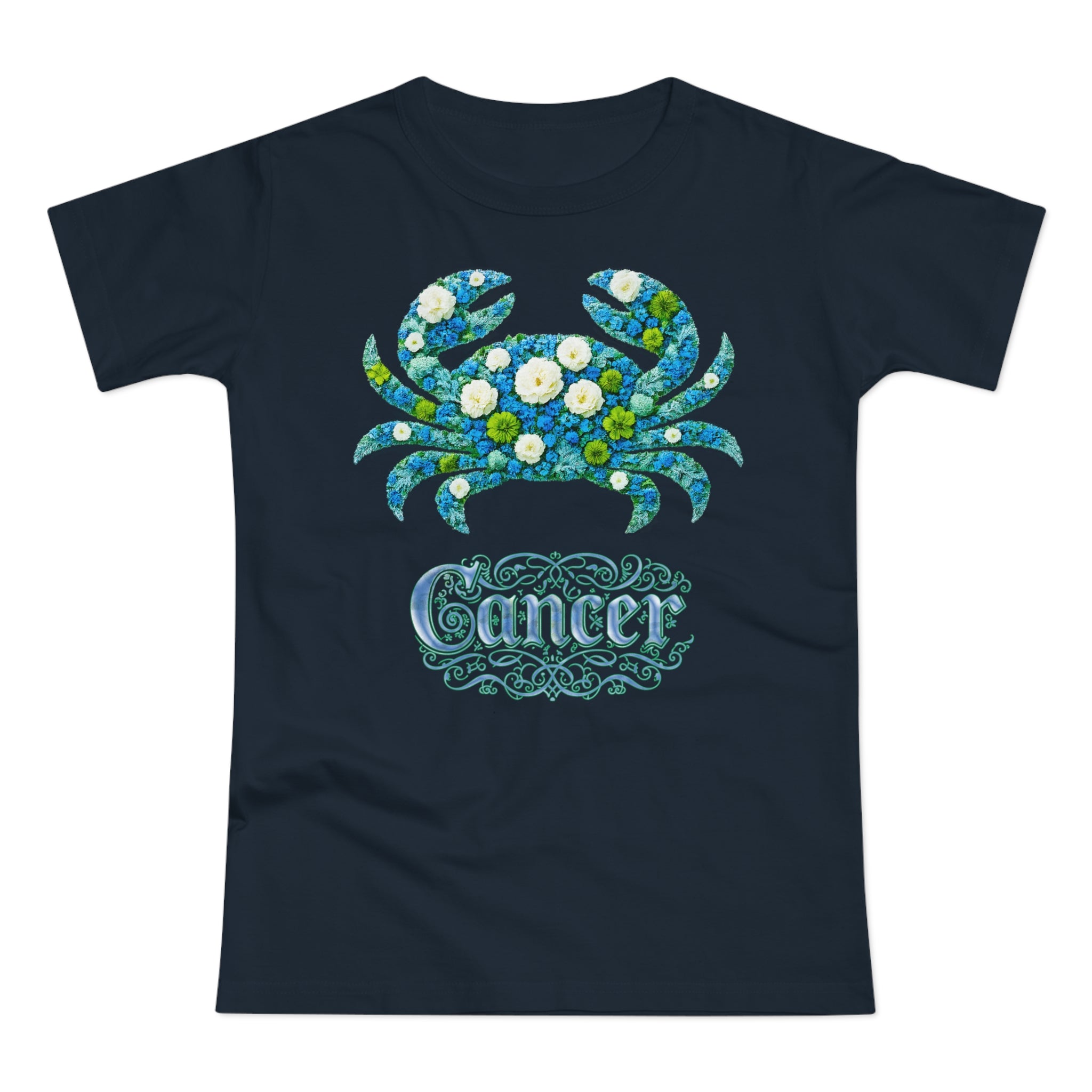 Krebs: Frontprint, Womens' T-Shirt, florales Sternzeichen, Zodiac Astrologie (Cancer)