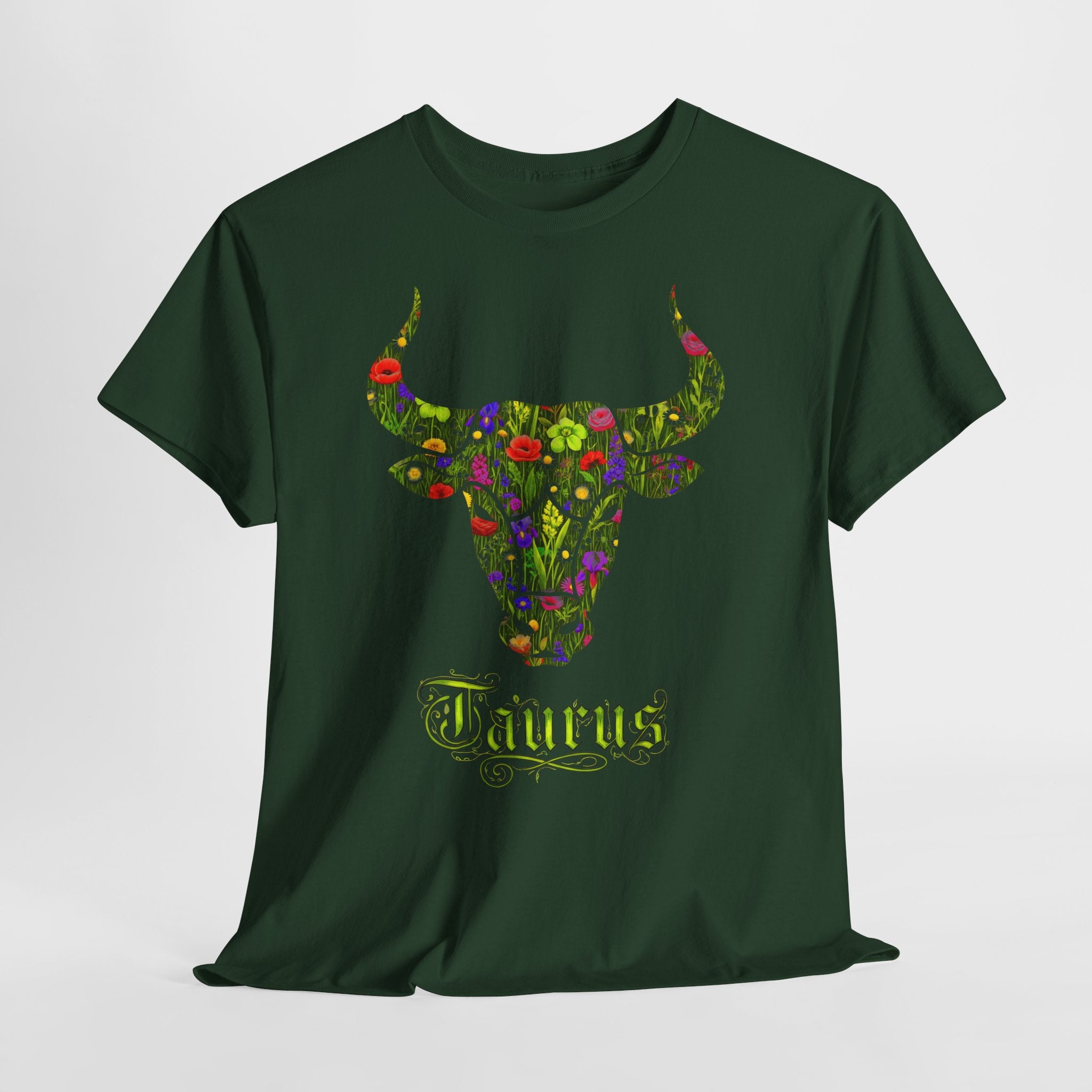Stier: Frontprint, Unisex T-Shirt - Florales Sternzeichen Astrologie (Taurus)