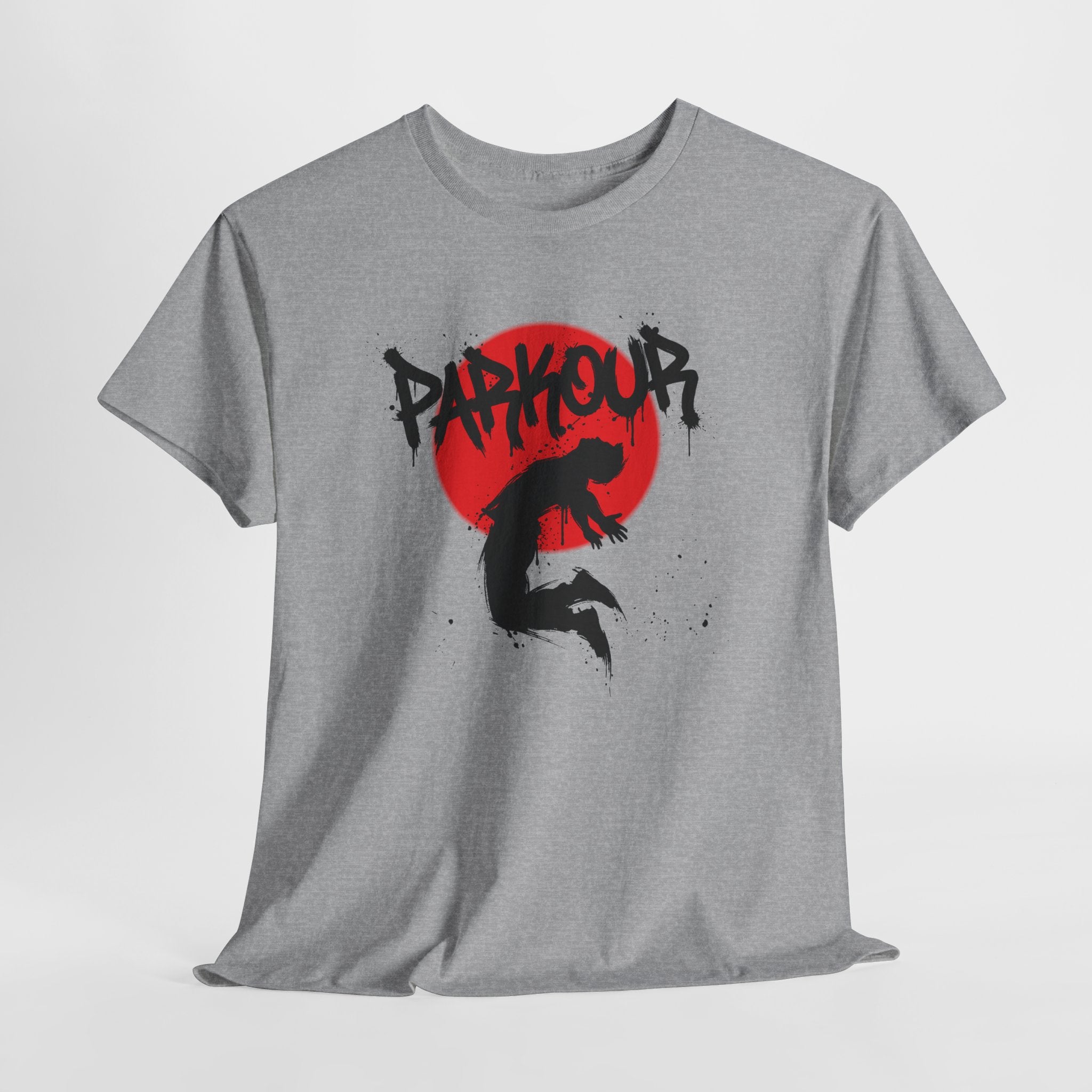 Parkour A: Frontprint, Unisex T-Shirt - Urban Stunt Silhouette Crewneck