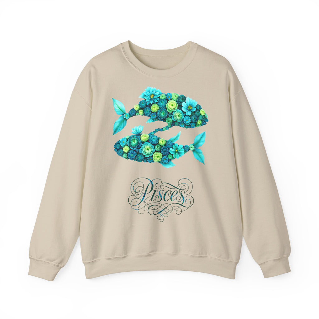 Fische: Frontprint, Unisex Sweatshirt, florales Sternzeichen, Zodiac Astrologie (Pisces)