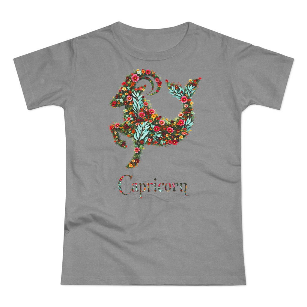 Steinbock: Frontprint, Womens' T-Shirt, florales Sternzeichen, Zodiac Astrologie (Capricorn)