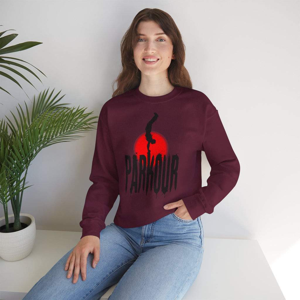 Parkour B: Frontprint, Unisex Sweatshirt - Urban Stunt Silhouette Crewneck