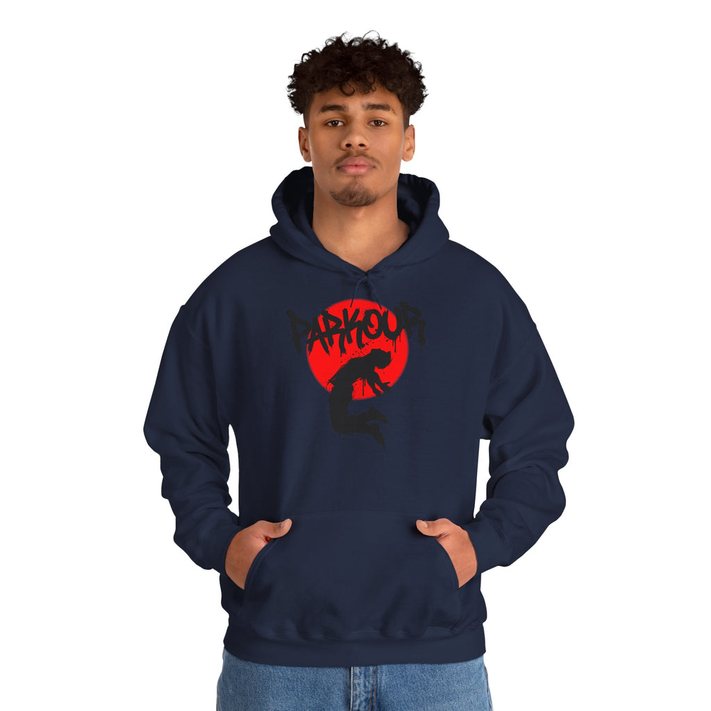 Parkour A: Frontprint, Unisex Hoodie - Urban Stunt Silhouette