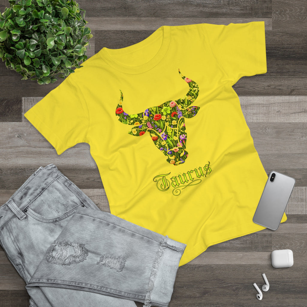 Stier: Frontprint, Womens' T-Shirt, florales Sternzeichen, Zodiac Astrologie (Taurus)