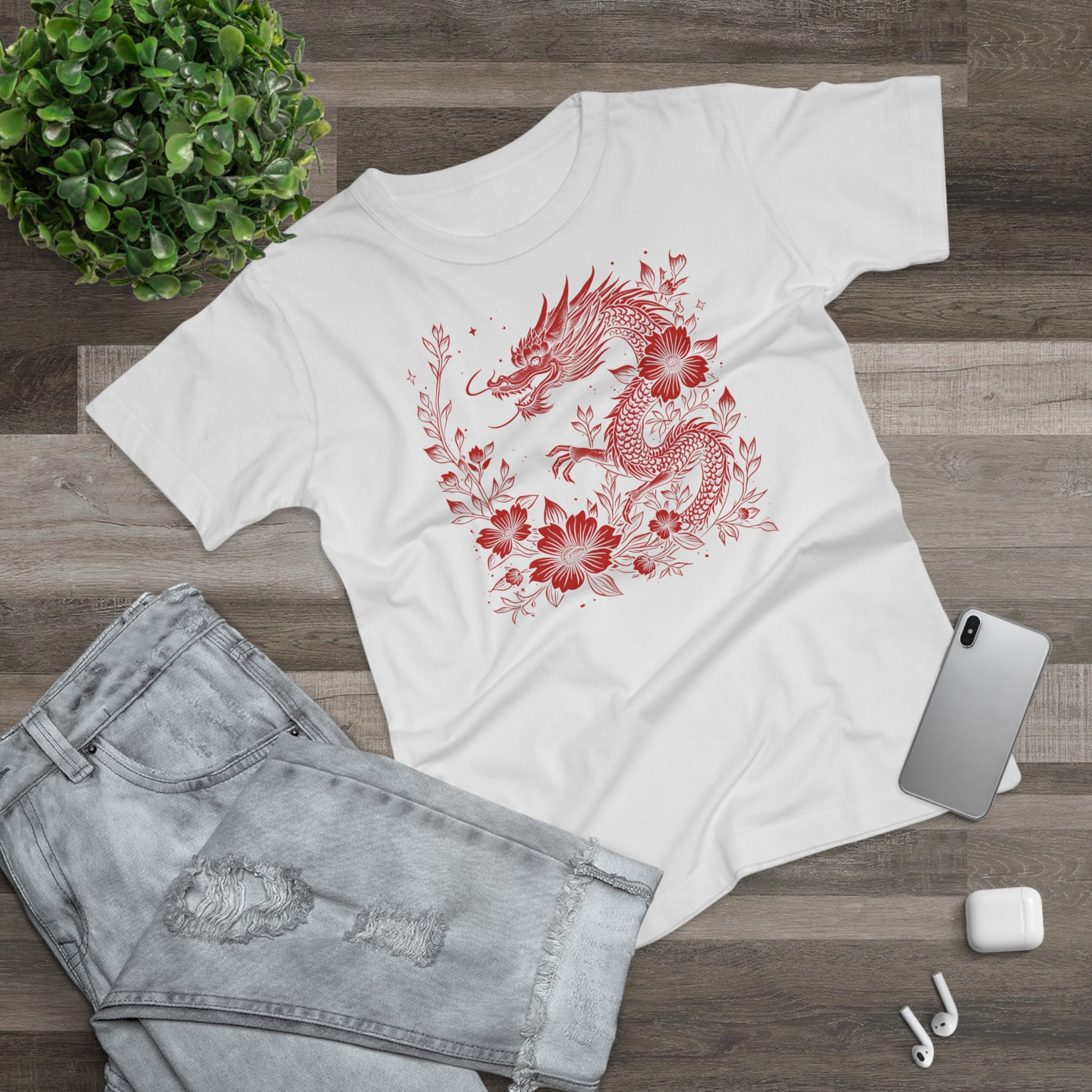 Floral Dragon - Japanese Tattoo-Style, Frontprint, Womens' T-Shirt