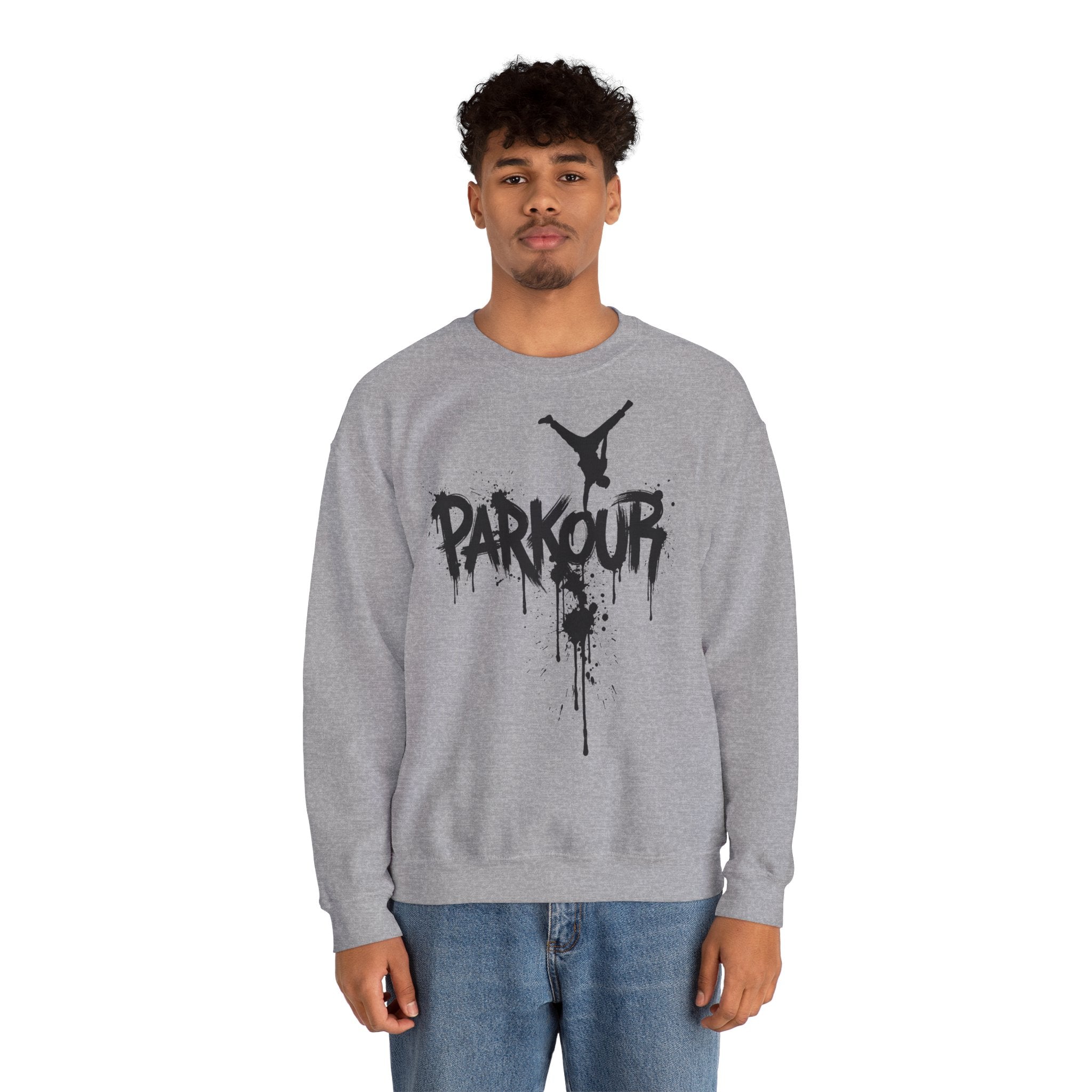 Parkour 05: Frontprint, Unisex Sweatshirt - Urban Stunt Silhouette Crewneck