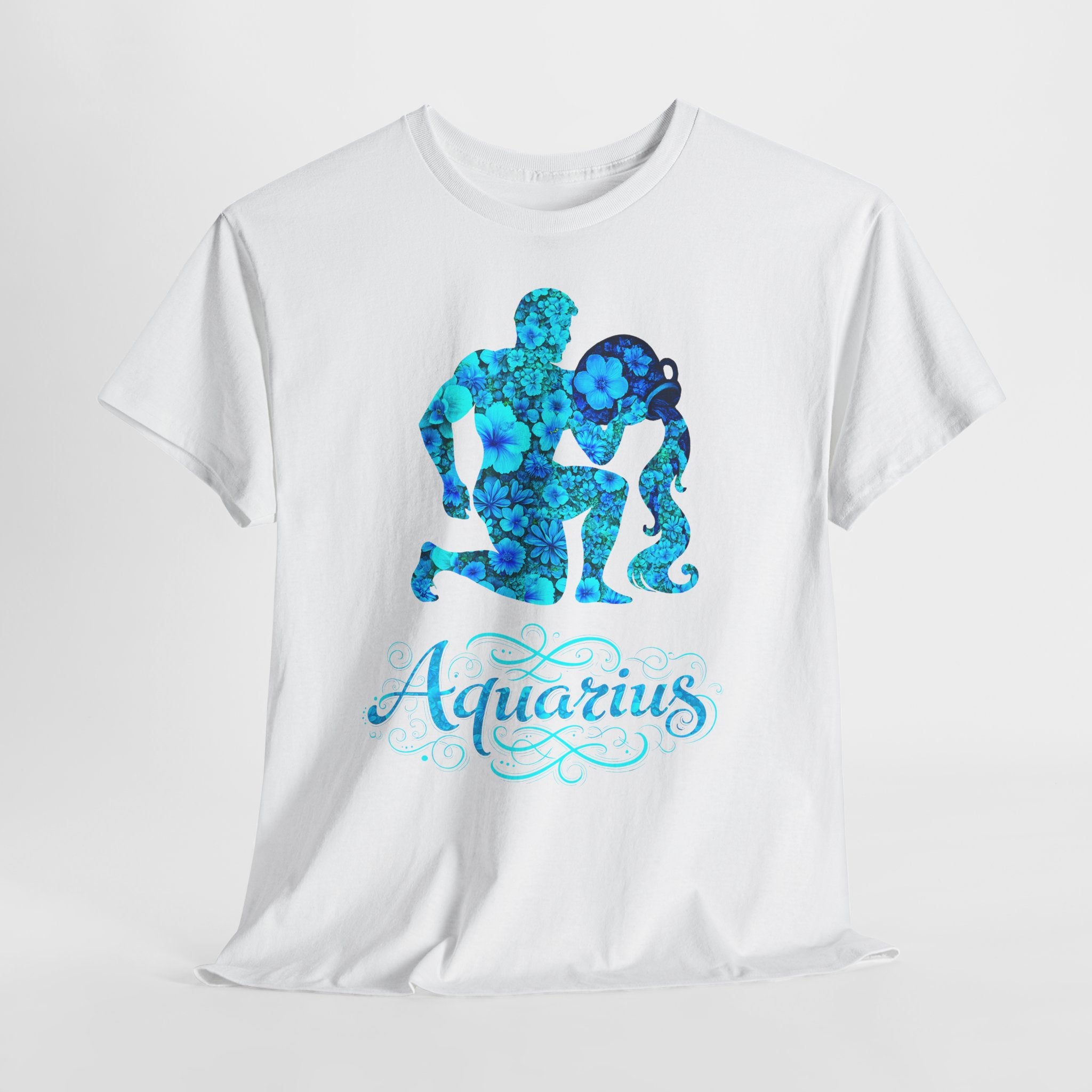 Wassermann: Frontprint, Unisex T-Shirt - Florales Sternzeichen Astrologie (Aquarius)