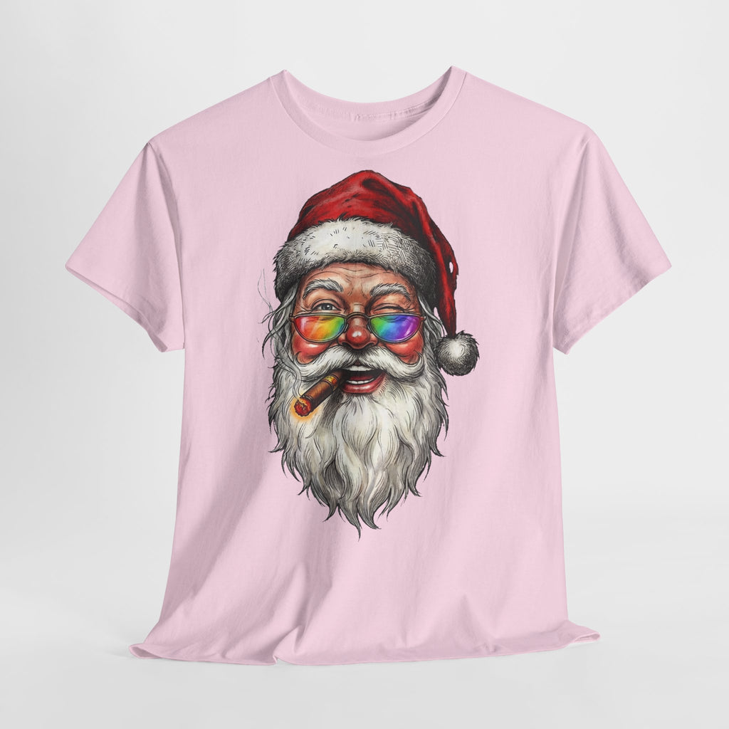 Friendly-Santa: Frontprint, Unisex T-Shirt, Colorful Retro Santa with Cigar Holiday Tee