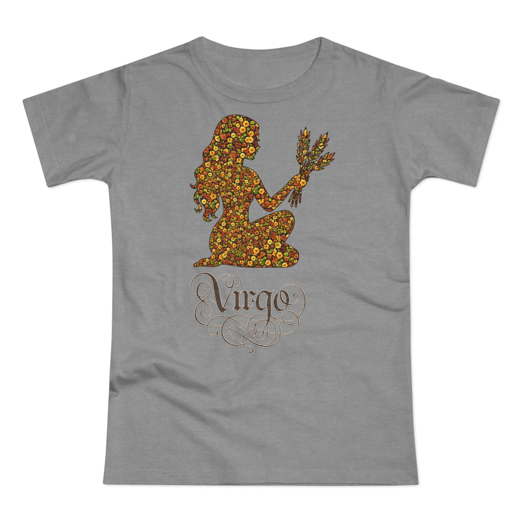 Jungfrau: Frontprint, Womens' T-Shirt, florales Sternzeichen, Zodiac Astrologie (Virgo)