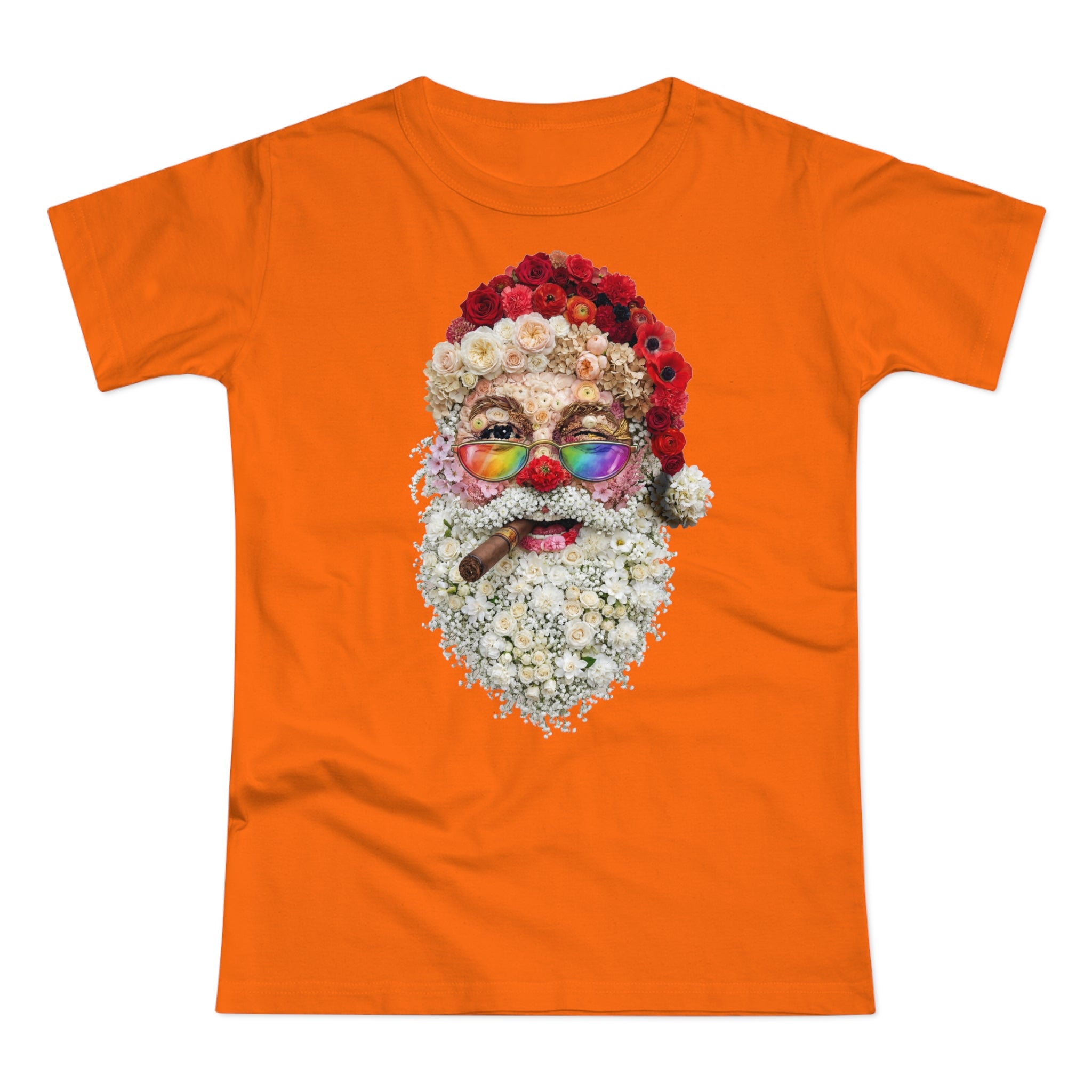 Blumen-Santa: Frontprint, Womens' T-Shirt, Rainbow Glasses & Cigar Holiday T-Shirt