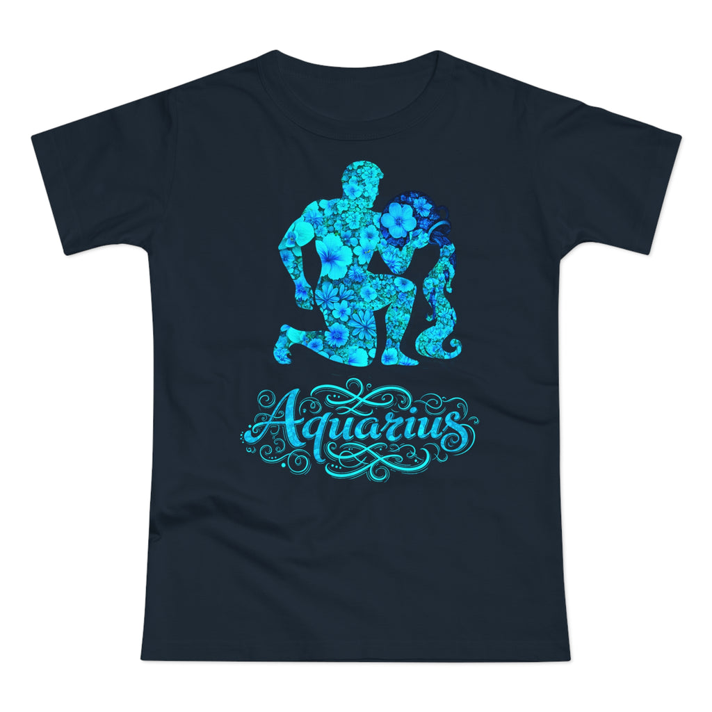 Wassermann: Frontprint, Womens' T-Shirt, florales Sternzeichen, Zodiac Astrologie (Aquarius)
