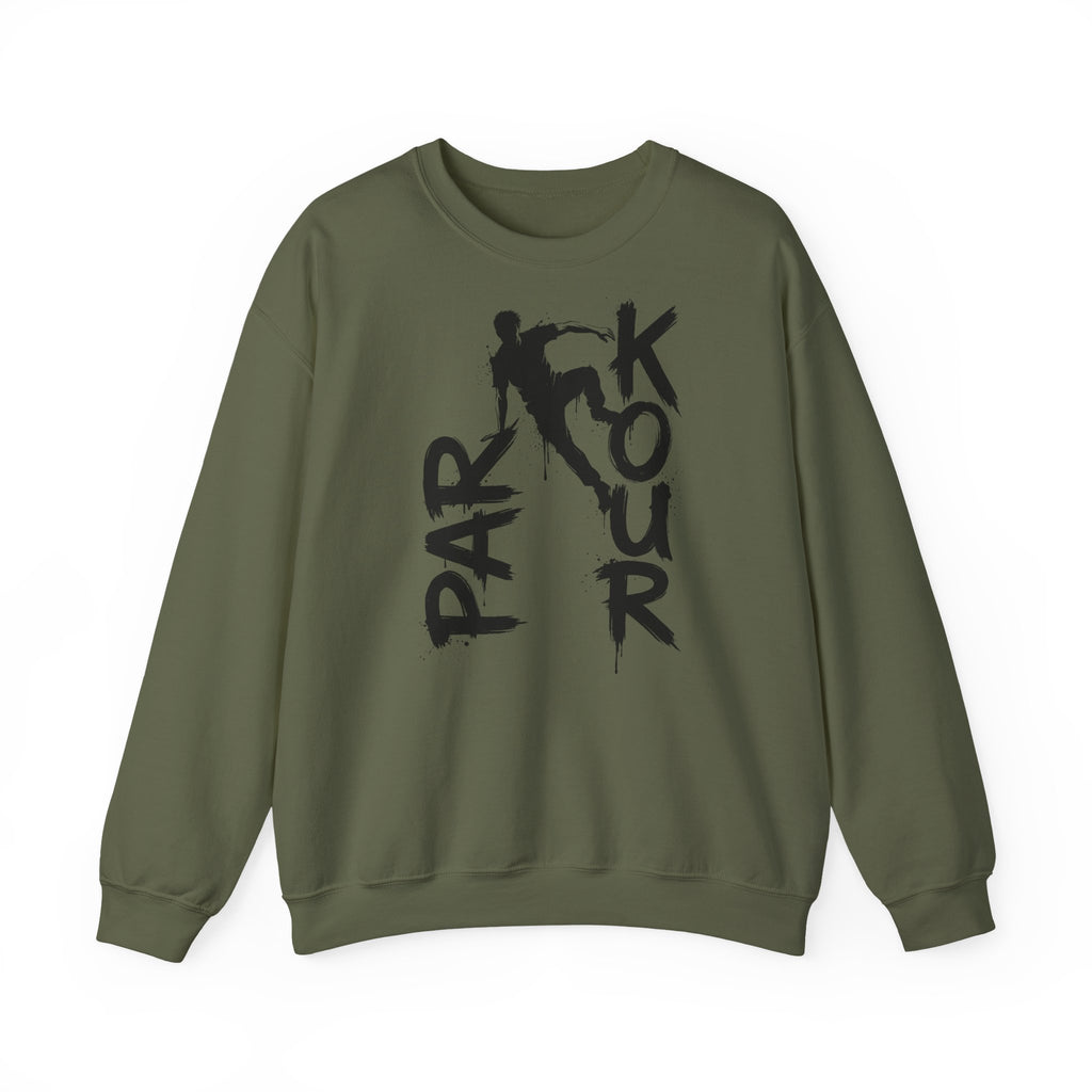 Parkour 11: Frontprint, Unisex Sweatshirt - Urban Stunt Silhouette Crewneck