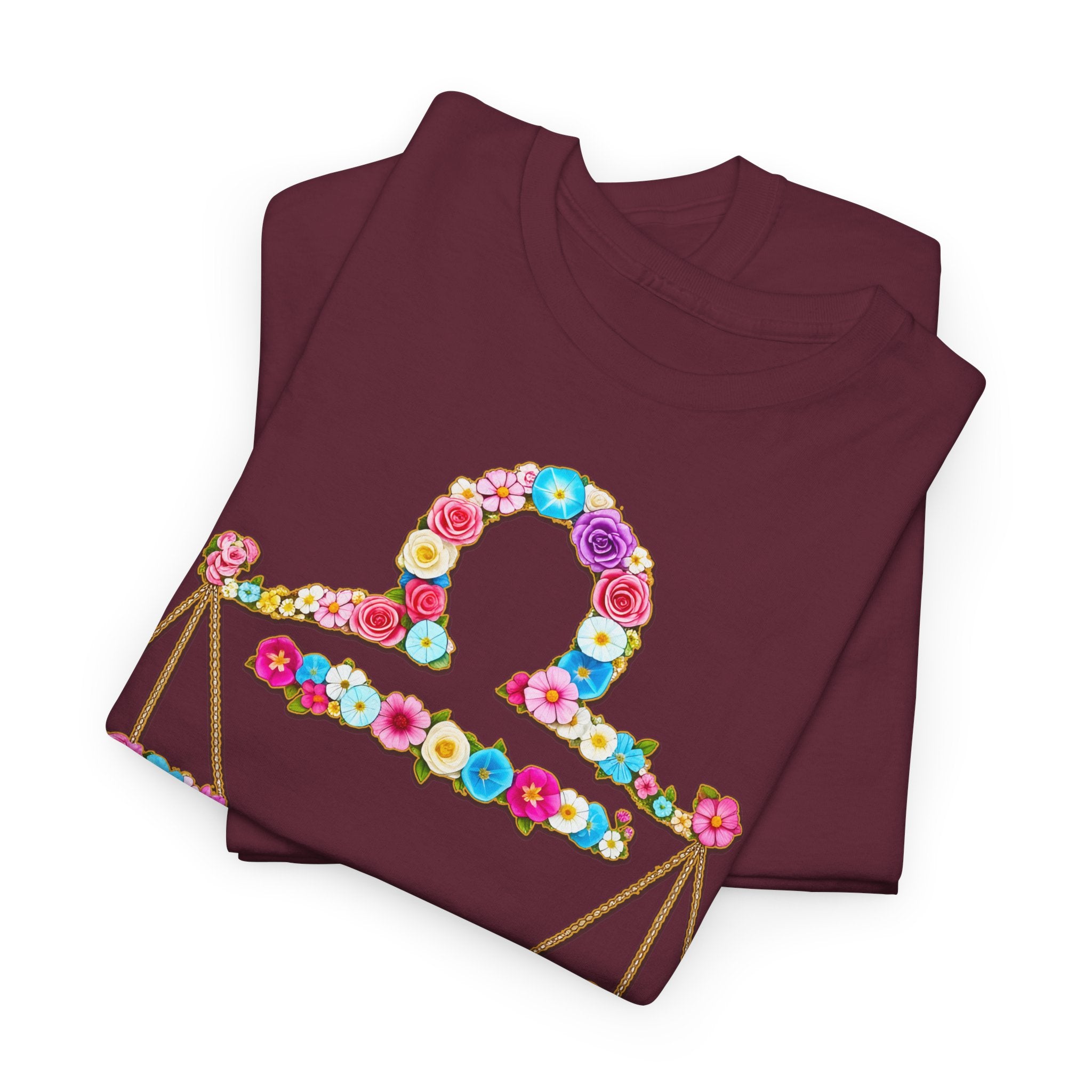 Waage: Frontprint, Unisex T-Shirt - Florales Sternzeichen Astrologie (Libra)