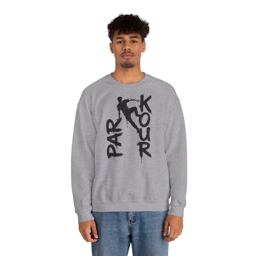 Parkour 11: Frontprint, Unisex Sweatshirt - Urban Stunt Silhouette Crewneck