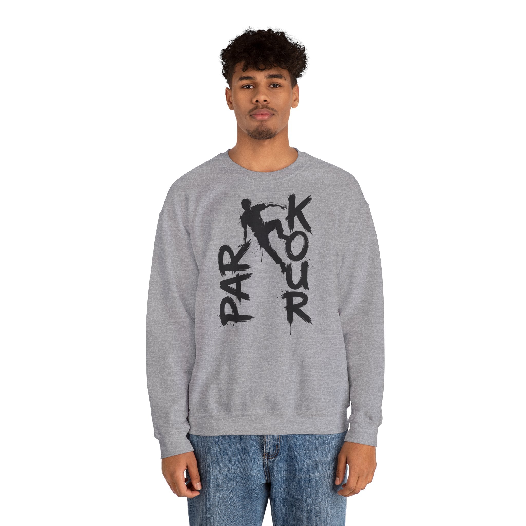 Parkour 11: Frontprint, Unisex Sweatshirt - Urban Stunt Silhouette Crewneck