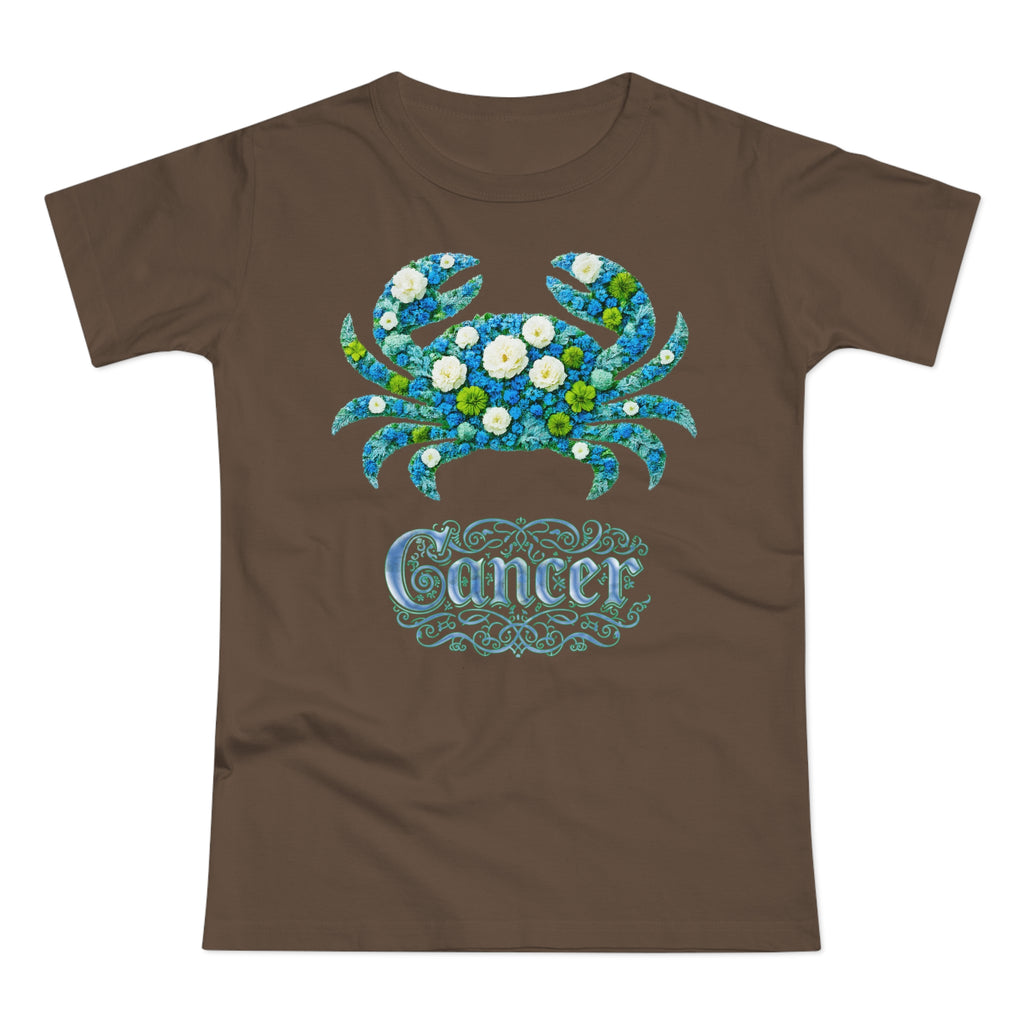 Krebs: Frontprint, Womens' T-Shirt, florales Sternzeichen, Zodiac Astrologie (Cancer)