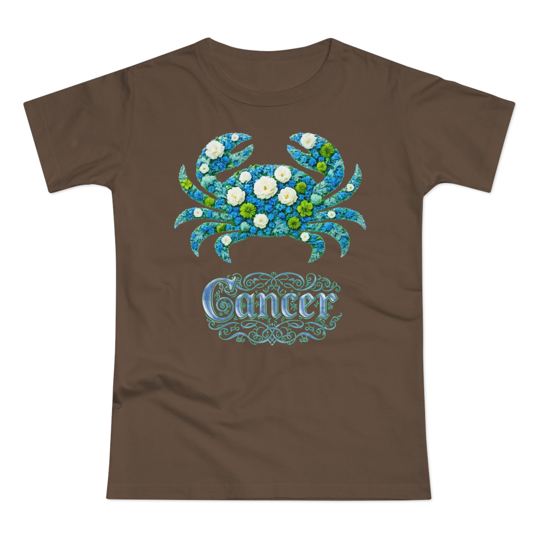 Krebs: Frontprint, Womens' T-Shirt, florales Sternzeichen, Zodiac Astrologie (Cancer)