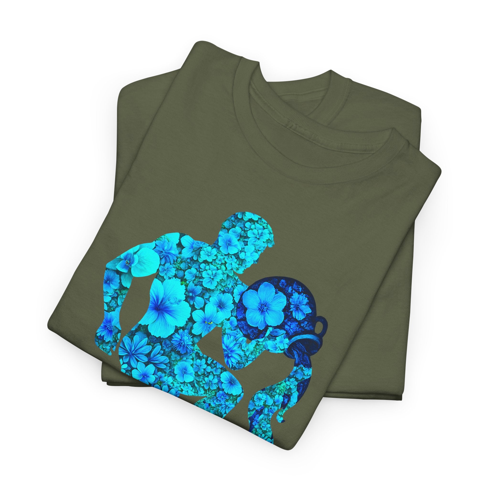 Wassermann: Frontprint, Unisex T-Shirt - Florales Sternzeichen Astrologie (Aquarius)