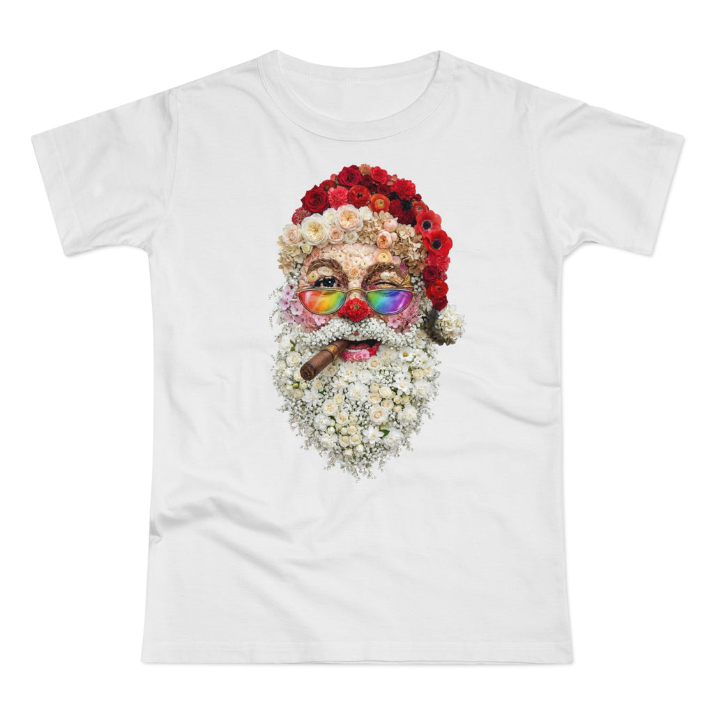 Blumen-Santa: Frontprint, Womens' T-Shirt, Rainbow Glasses & Cigar Holiday T-Shirt