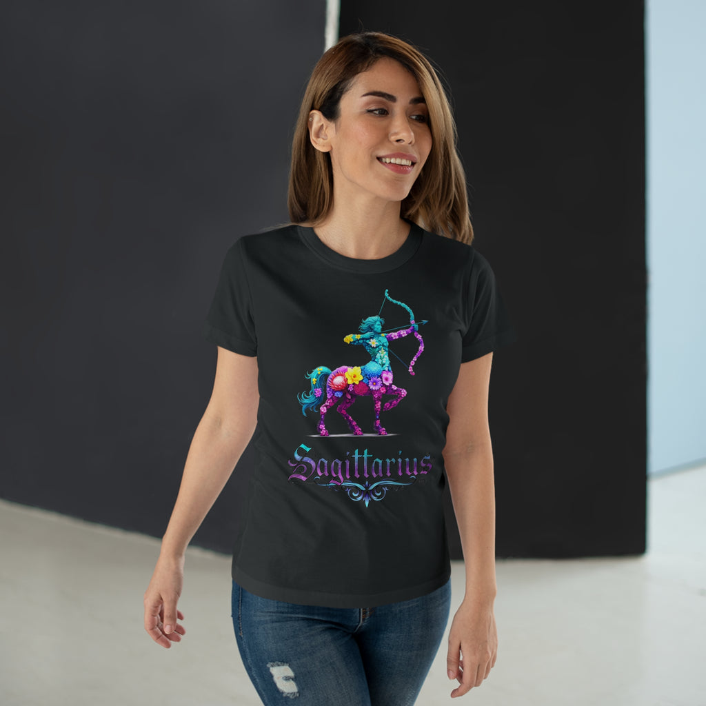 Schütze: Frontprint, Womens' T-Shirt, florales Sternzeichen, Zodiac Astrologie (Sagittarius)