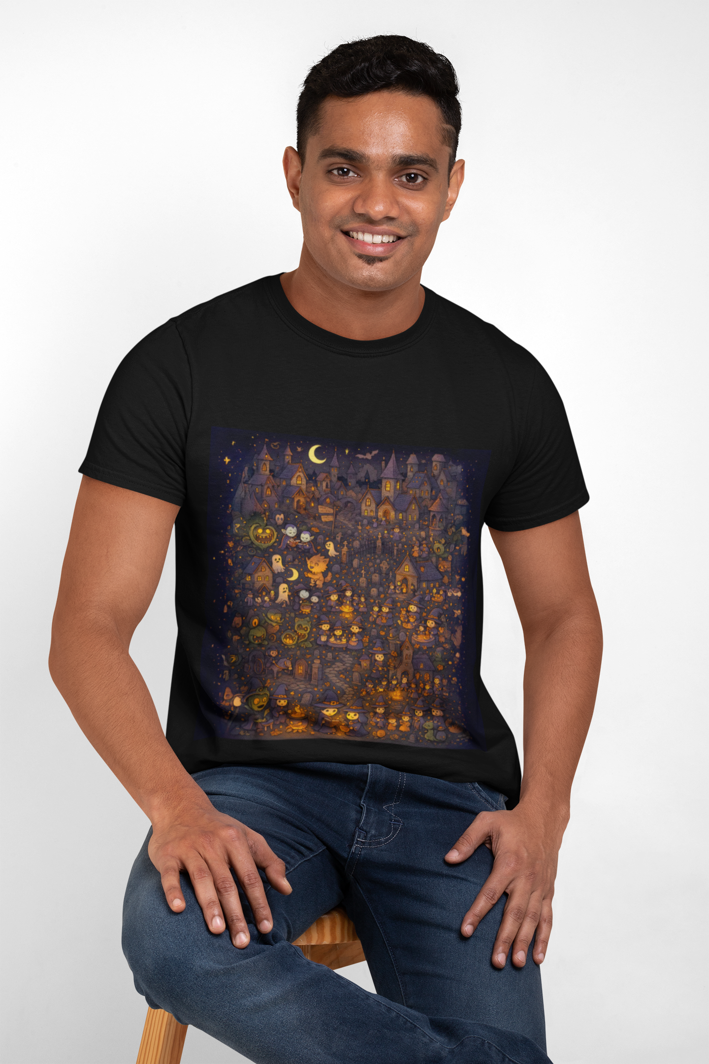 Wimmelbild Halloween Inspired Unisex Heavy Cotton Tee, Spooky Graphic Tee, Casual Wear, Fall Apparel, Perfect for Halloween Parties