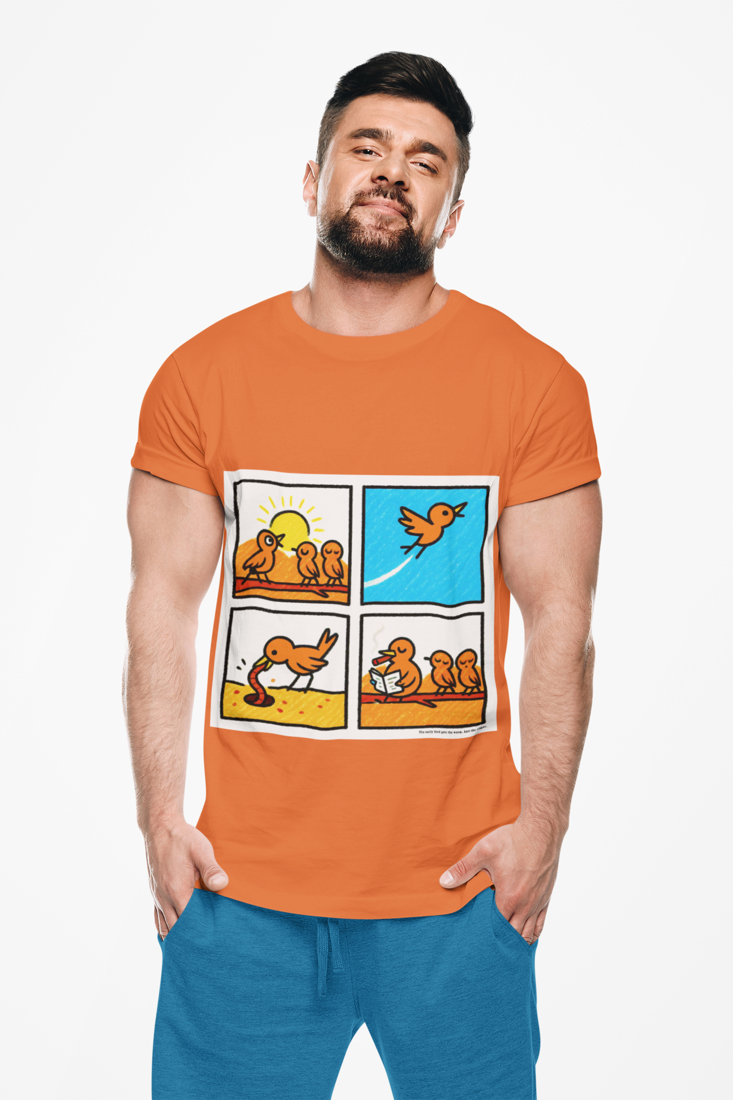 Proverb - Early bird GETS IT ALL, plus Cigar, Sunshine Birds Unisex Heavy Cotton Tee, Graphic Tee, Casual Wear, Gift for Bird Lovers, Funny T-Shirt, Nature Inspired Clothing