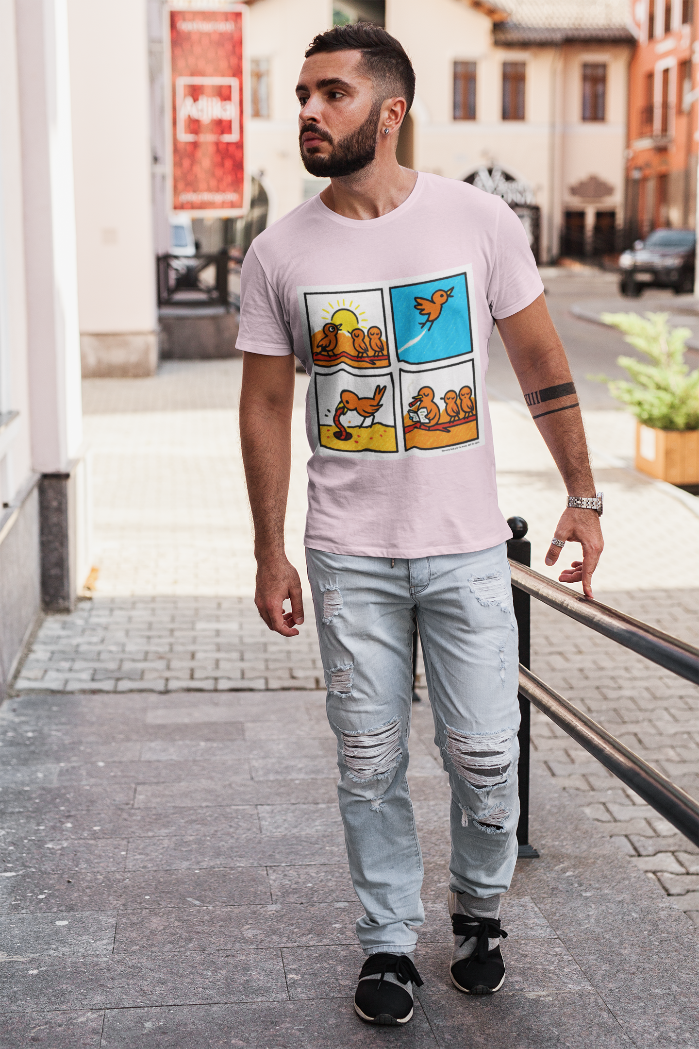 Proverb - Early bird GETS IT ALL, plus Cigar, Sunshine Birds Unisex Heavy Cotton Tee, Graphic Tee, Casual Wear, Gift for Bird Lovers, Funny T-Shirt, Nature Inspired Clothing