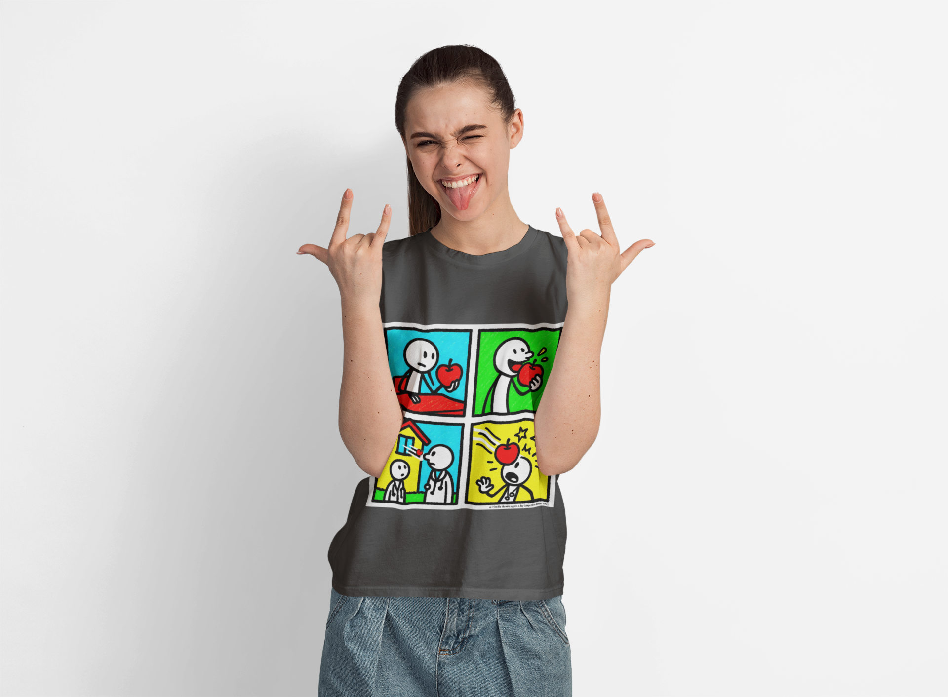 Proverb - A friendly thrown apple keeps doctor away, Funny Graphic Unisex Heavy Cotton Tee, Cute Gift for Friends, Heart Theme T-Shirt, Casual Wear, Gift for Birthdays, Celebrate Love