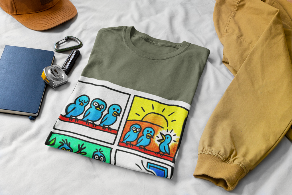 Proverb - Early bird makes loudest noise, Colorful Quirky Bird Tee - Fun Graphic Shirt for Nature Lovers, Perfect Gift for Birdwatchers, Casual Wear, Birthday, Summer