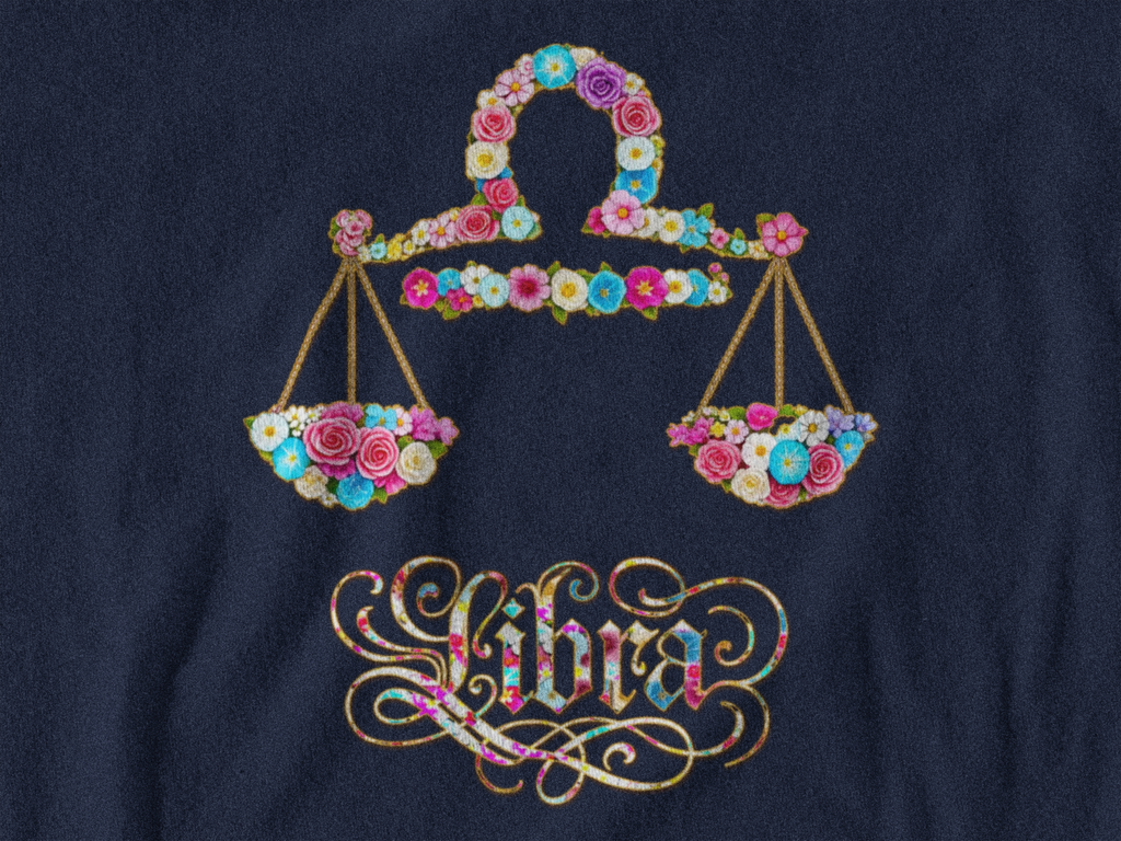 Libra Floral Zodiac Tee - Unisex Heavy Cotton Shirt, Astrology Gift, Horoscope T-Shirt, Birthday Present, Libra Season Apparel