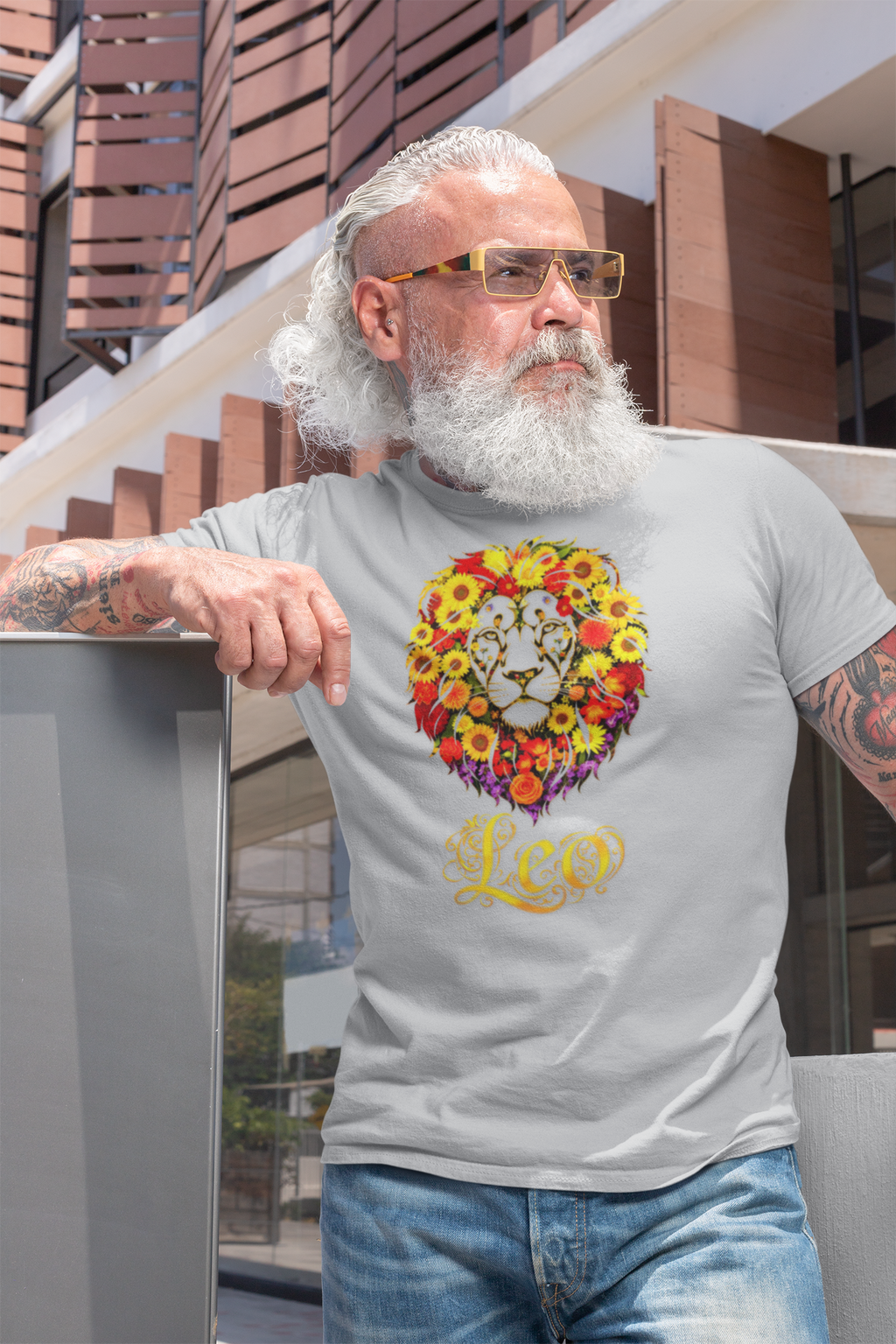 Leo Floral Zodiac Shirt, Unisex Heavy Cotton T-Shirt, Nature Lover Gift, Artistic Apparel, Animal Lover Shirt, Casual Wear