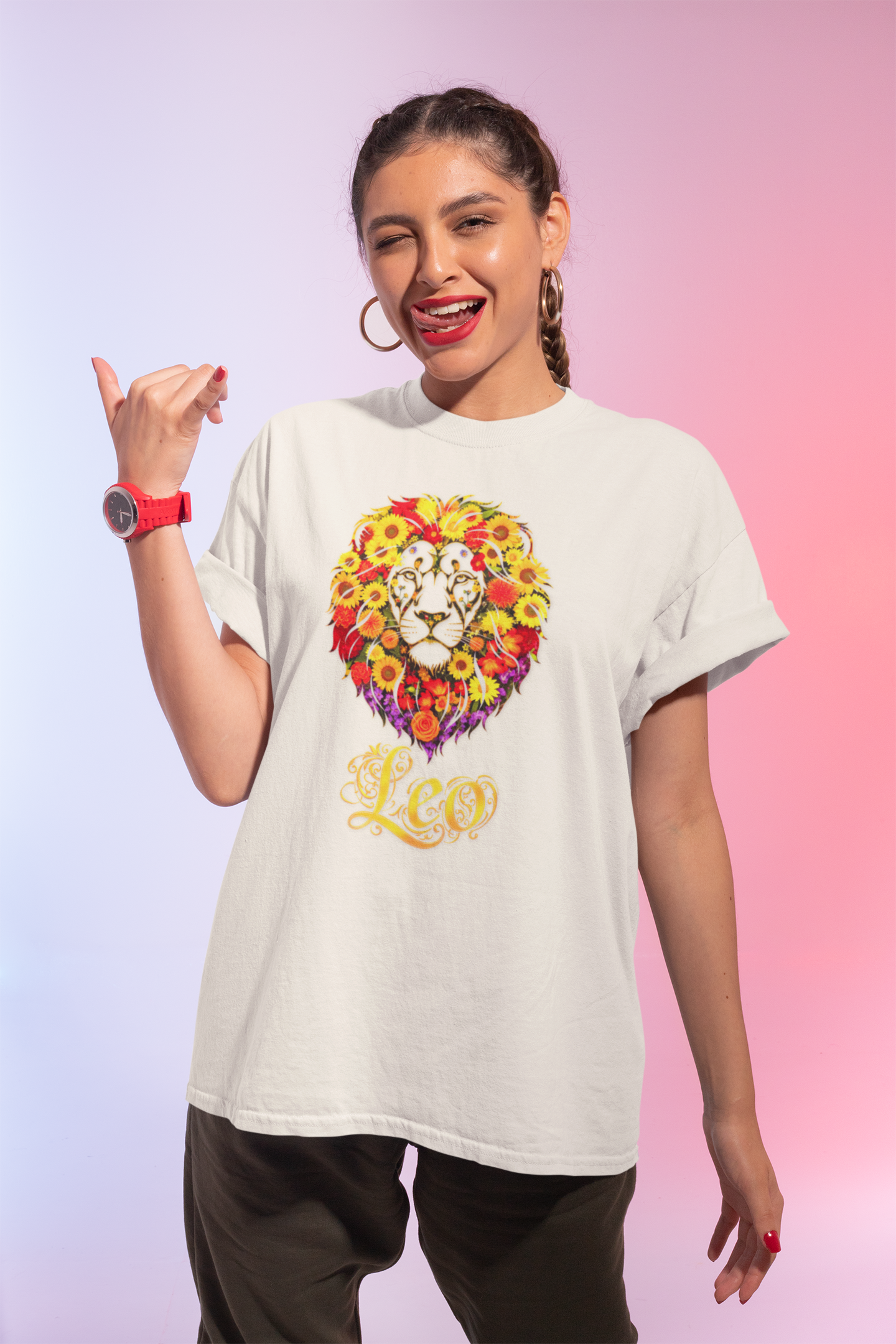 Leo Floral Zodiac Shirt, Unisex Heavy Cotton T-Shirt, Nature Lover Gift, Artistic Apparel, Animal Lover Shirt, Casual Wear