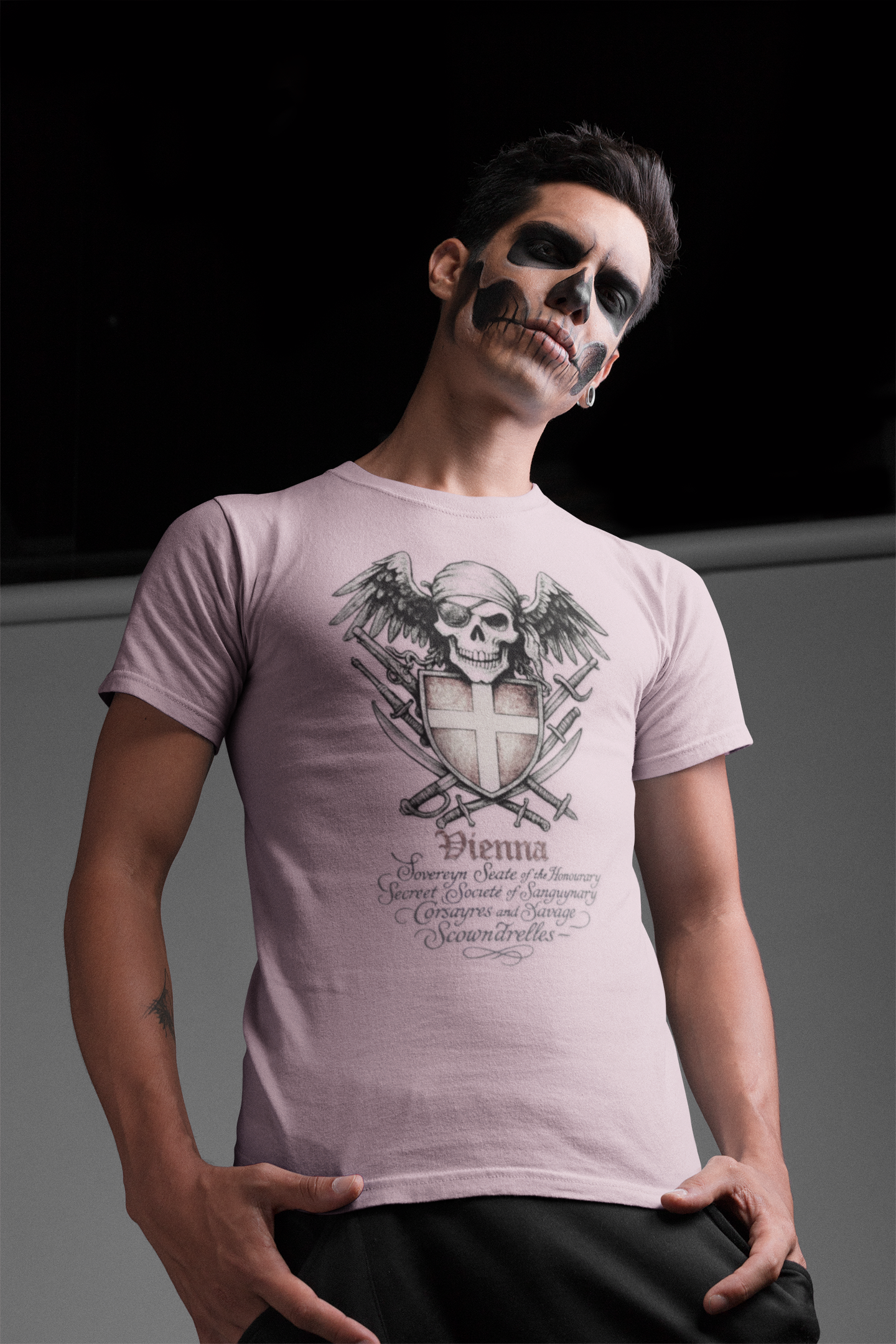 Grimwater Edition - Vienna, the sinister old headquarter of the Secret Society of bloodthirsty Pirates, Skull and Sword Gothic T-shirt