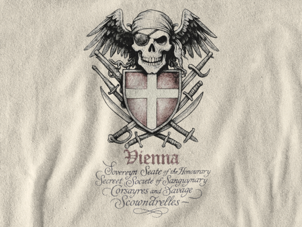 Grimwater Edition - Vienna, the sinister old headquarter of the Secret Society of bloodthirsty Pirates, Skull and Sword Gothic T-shirt